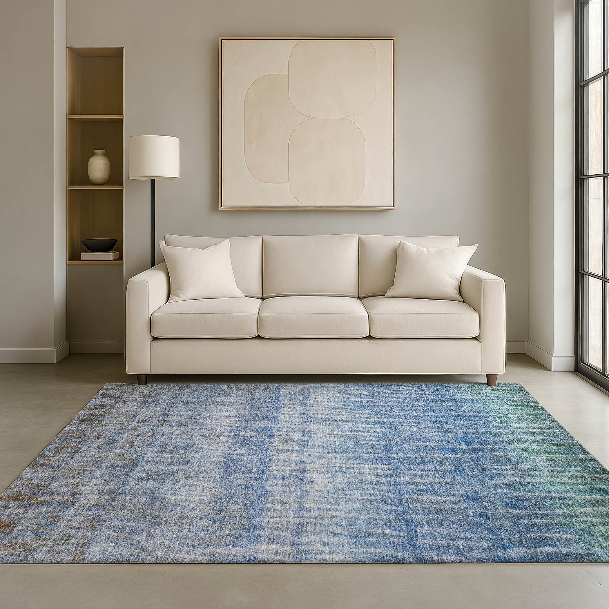 Antigua Machine Washable Transitional Blue Rug 3' x 5' #shape_Rectangle