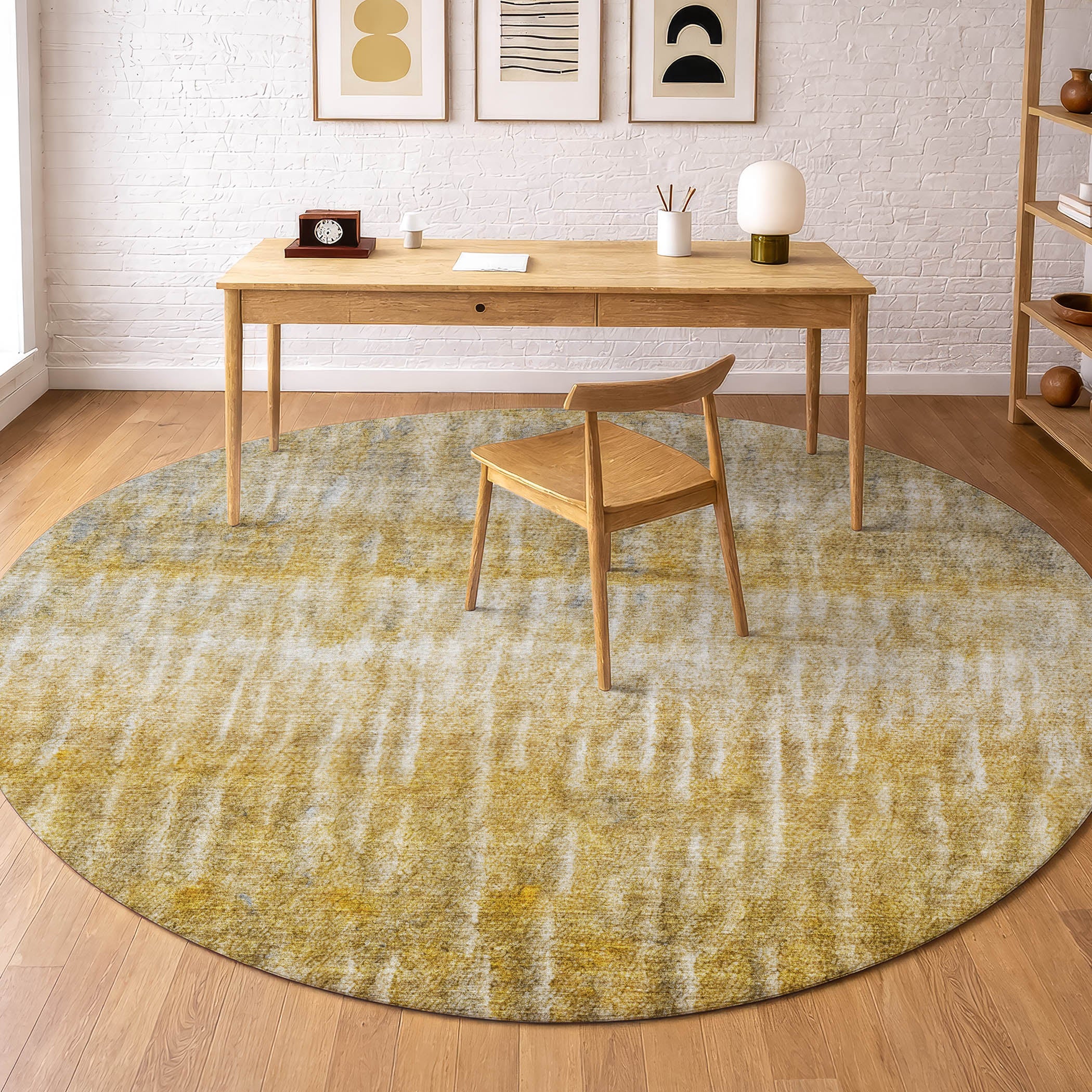 Antigua Machine Washable Transitional Gold Rug 8' x 8' #shape_Round