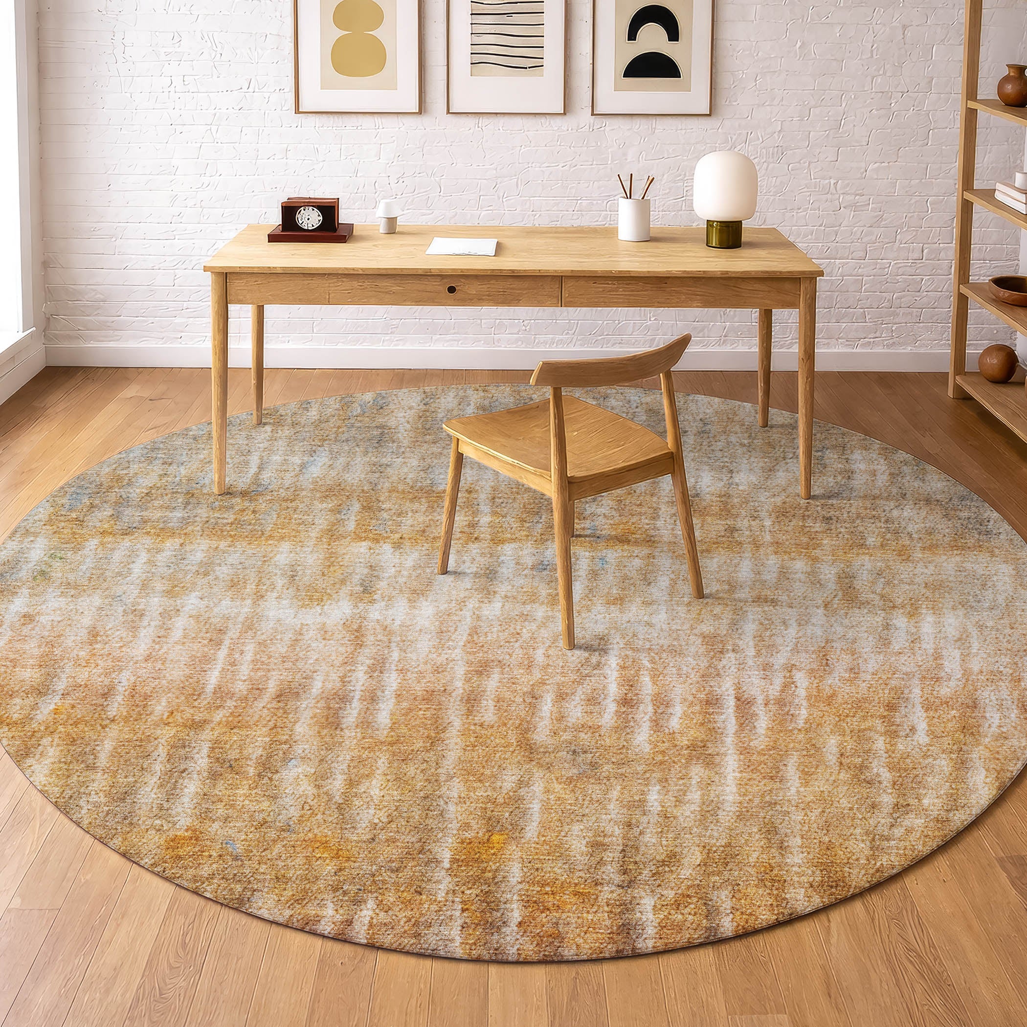 Antigua Machine Washable Transitional Orange Rug 8' x 8' #shape_Round
