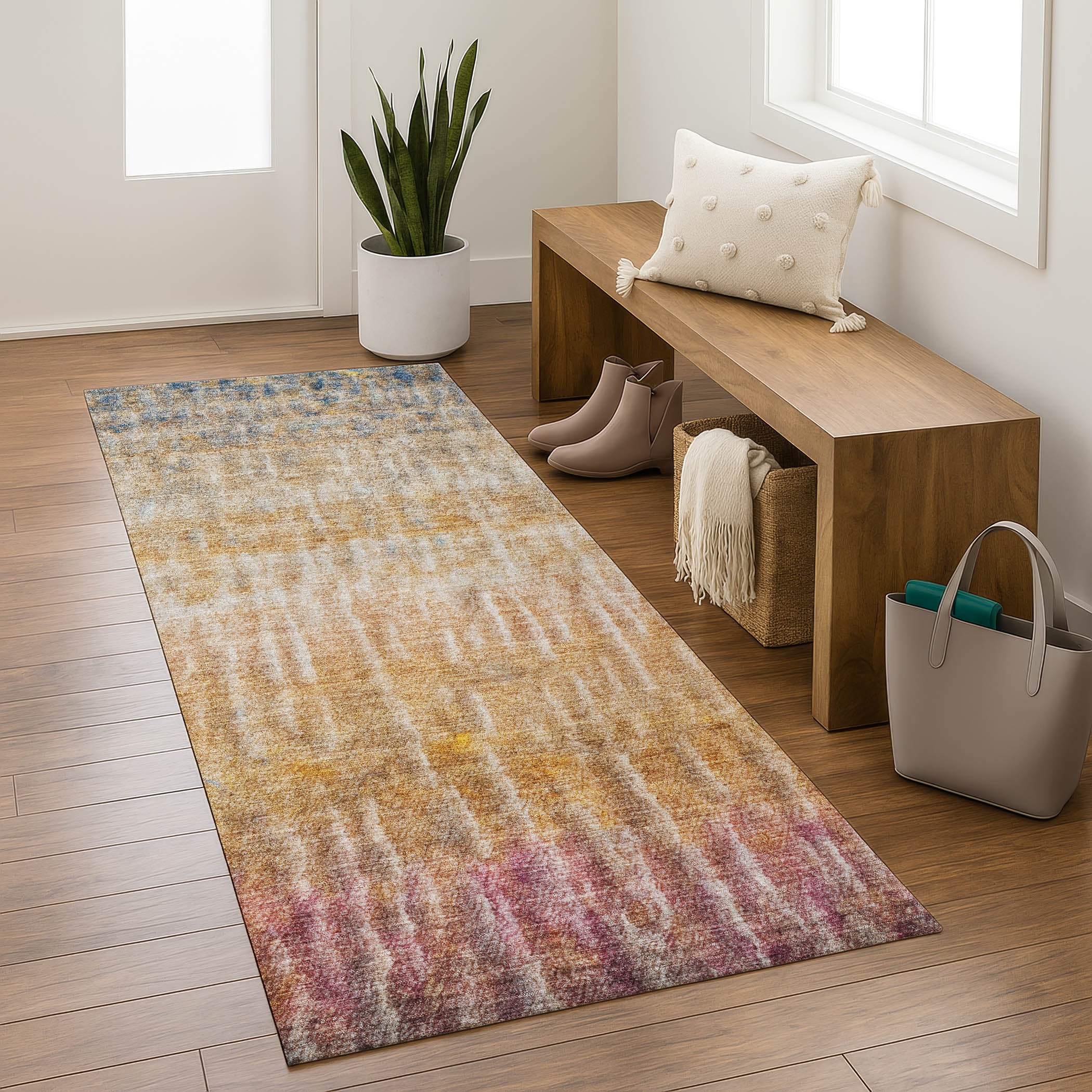 Antigua Machine Washable Transitional Orange Rug 2'3" x 7'6" #shape_Runner