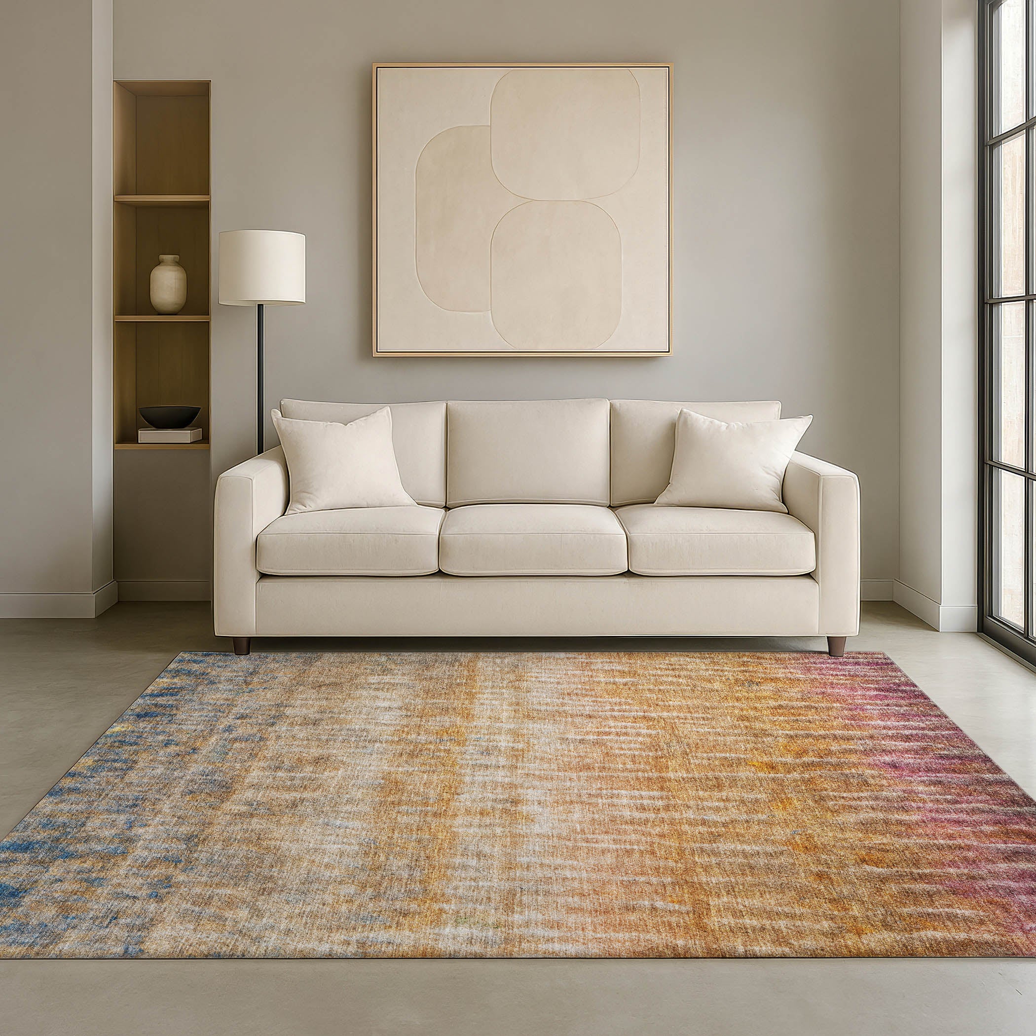 Antigua Machine Washable Transitional Orange Rug 3' x 5' #shape_Rectangle