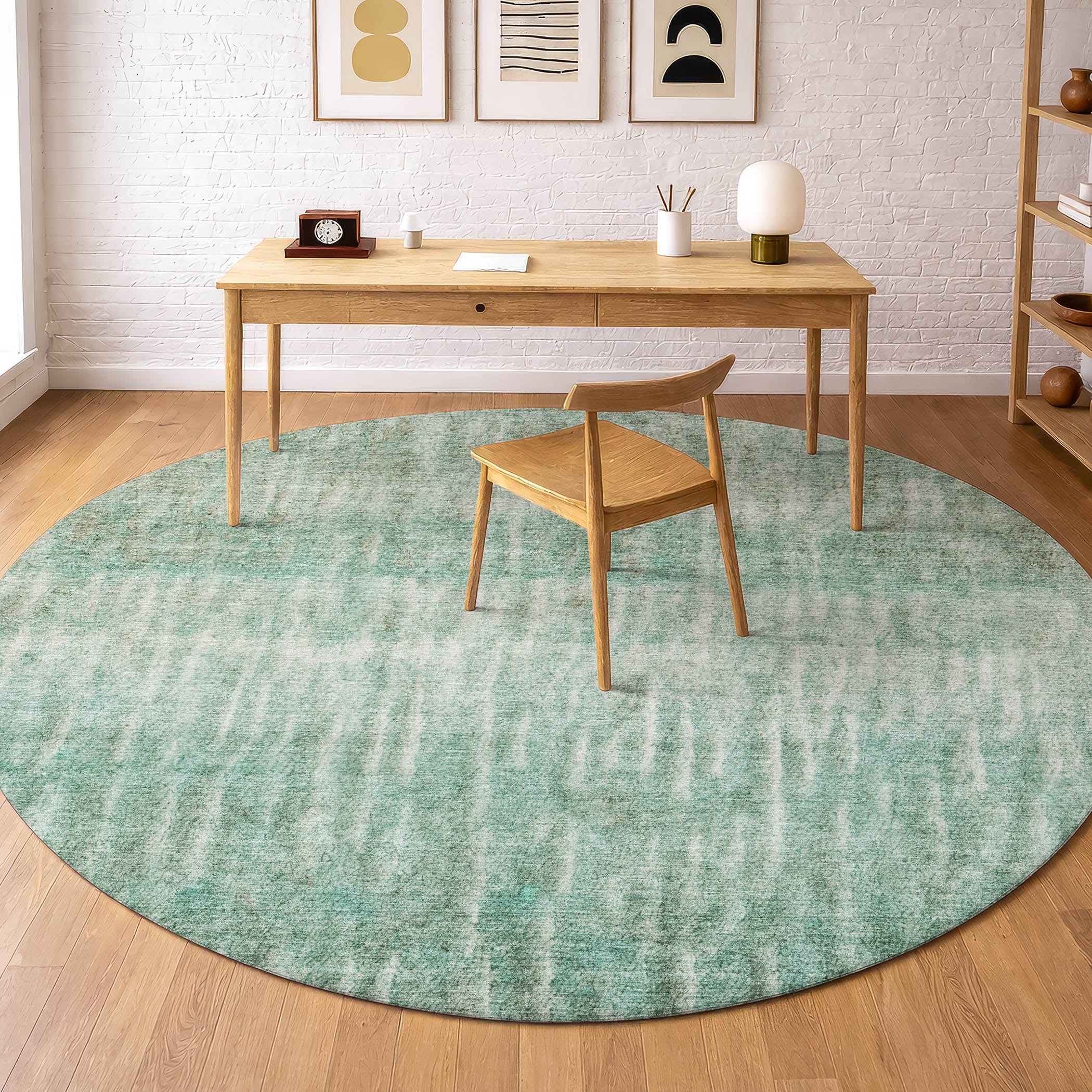 Antigua Machine Washable Transitional Teal Rug 8' x 8' #shape_Round