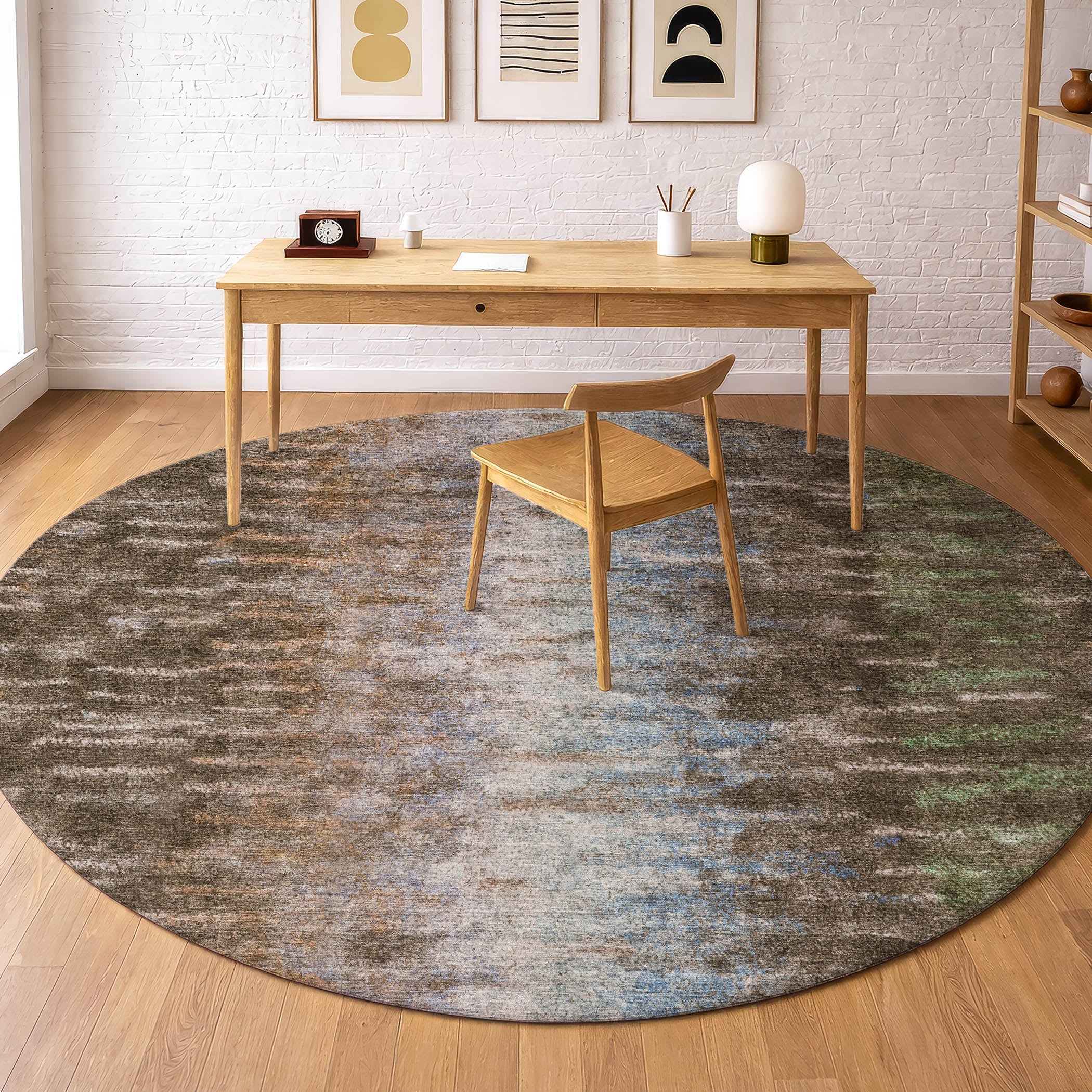 Sintra Machine Washable Transitional Brown Rug 8' x 8' #shape_Round