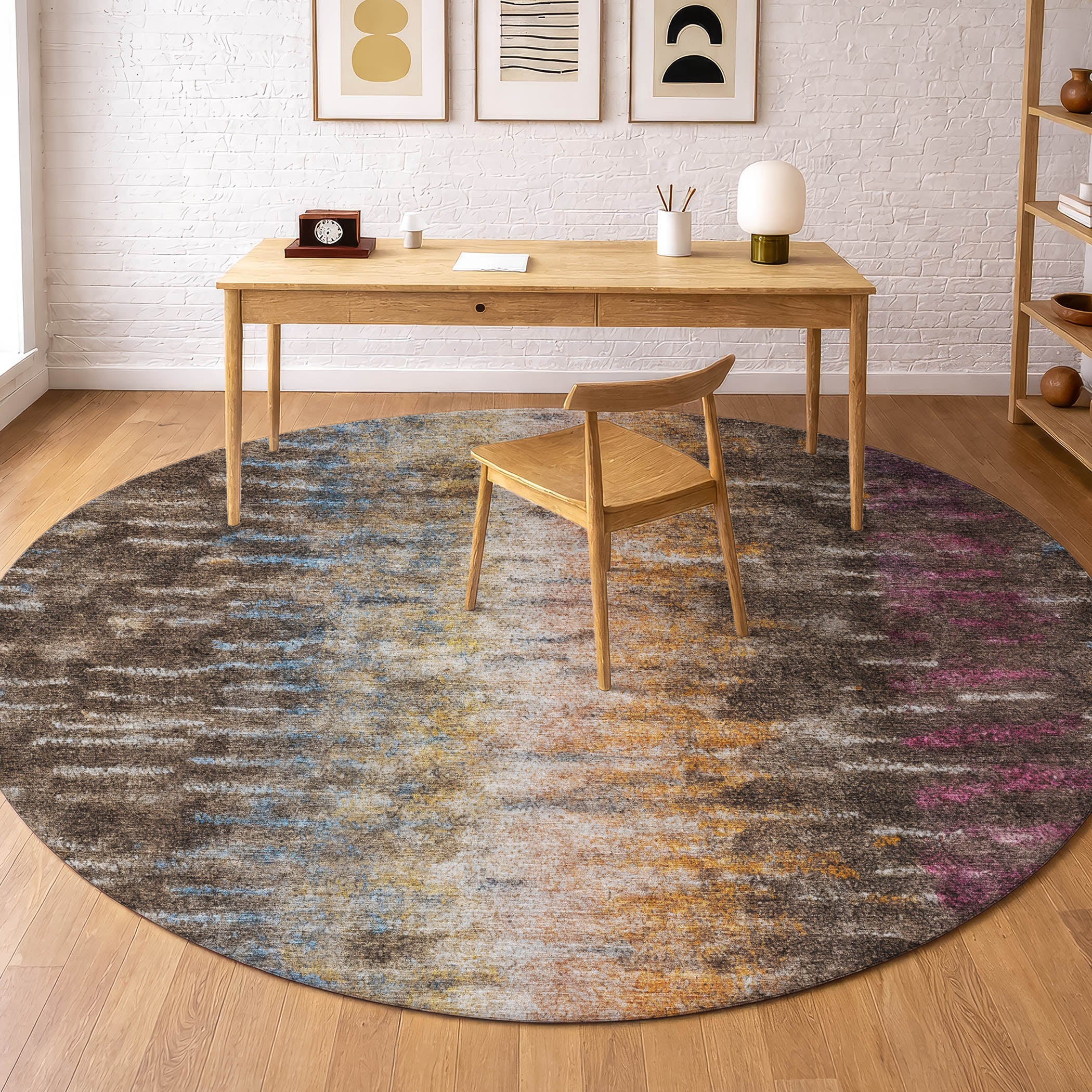 Sintra Machine Washable Transitional Chocolate Brown Rug 8' x 8' #shape_Round