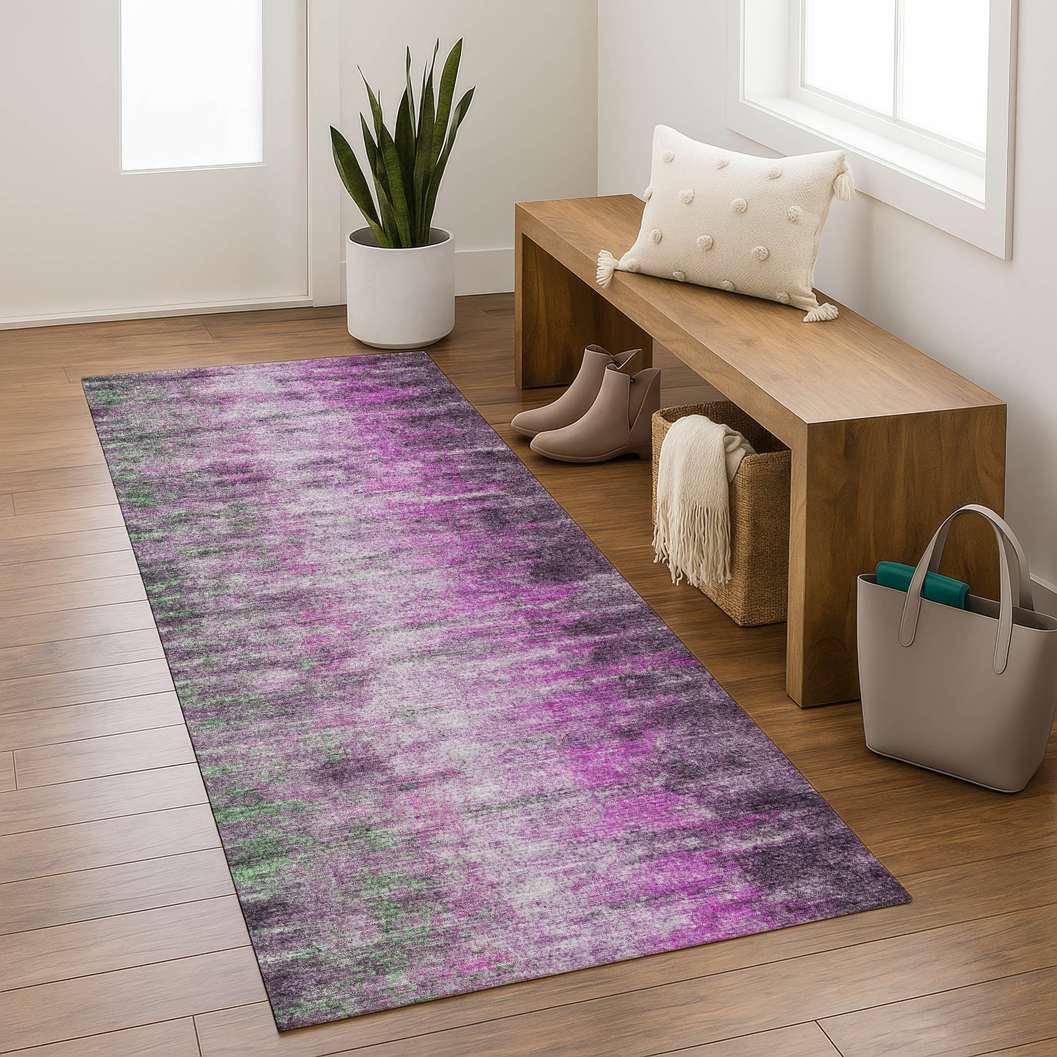 Sintra Machine Washable Transitional Eggplant Purple Rug 2'3" x 7'6" #shape_Runner