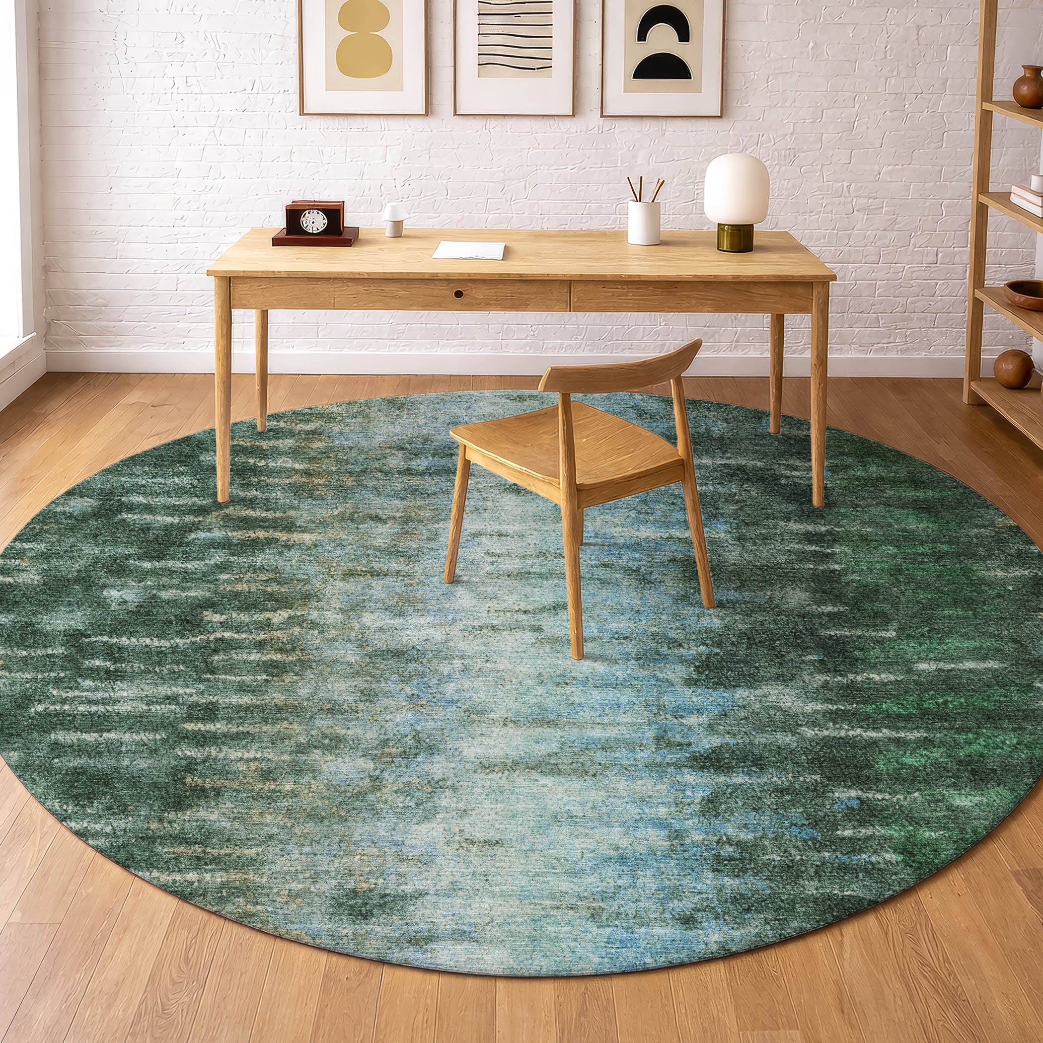 Sintra Machine Washable Transitional Emerald Green Rug 8' x 8' #shape_Round