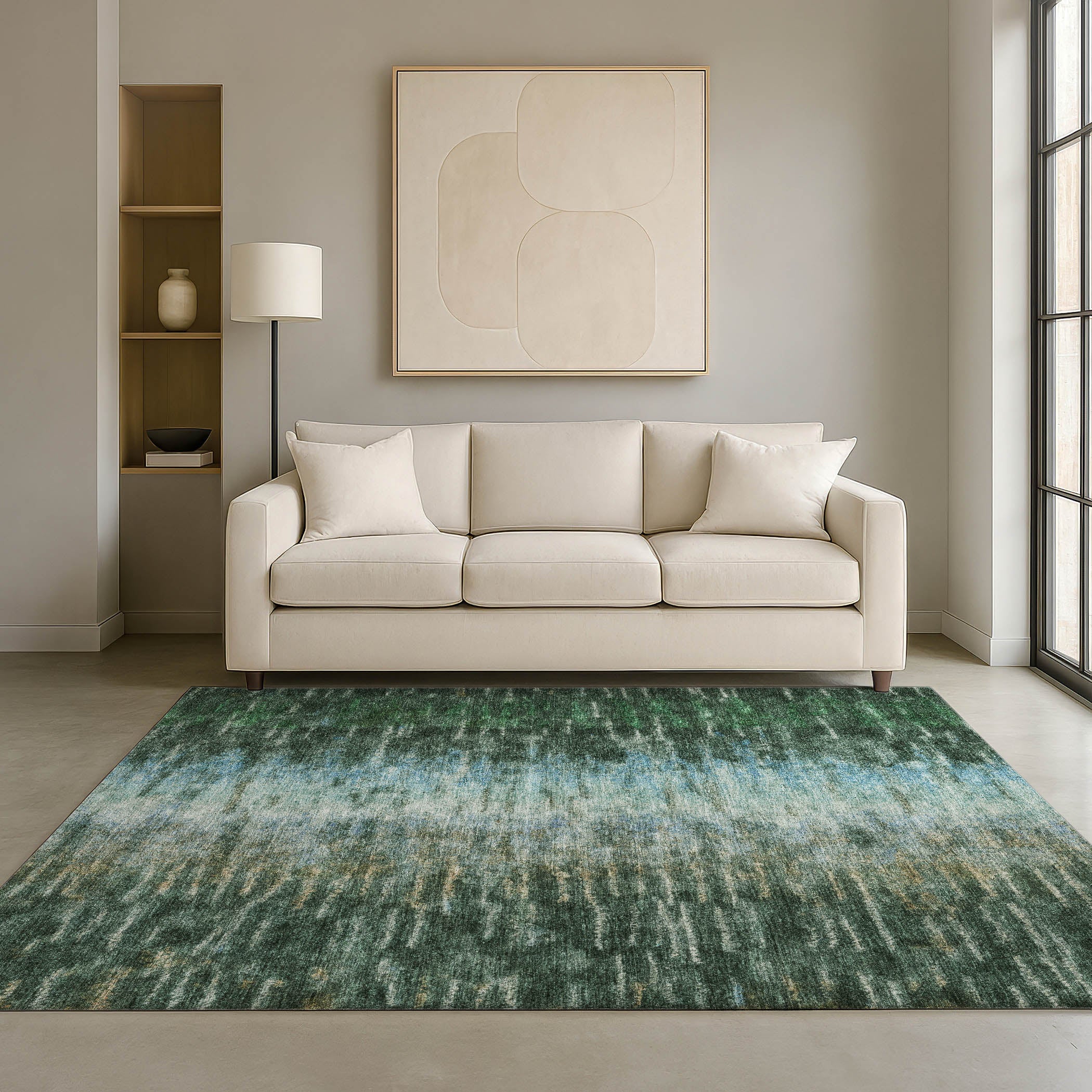 Sintra Machine Washable Transitional Emerald Green Rug 3' x 5' #shape_Rectangle