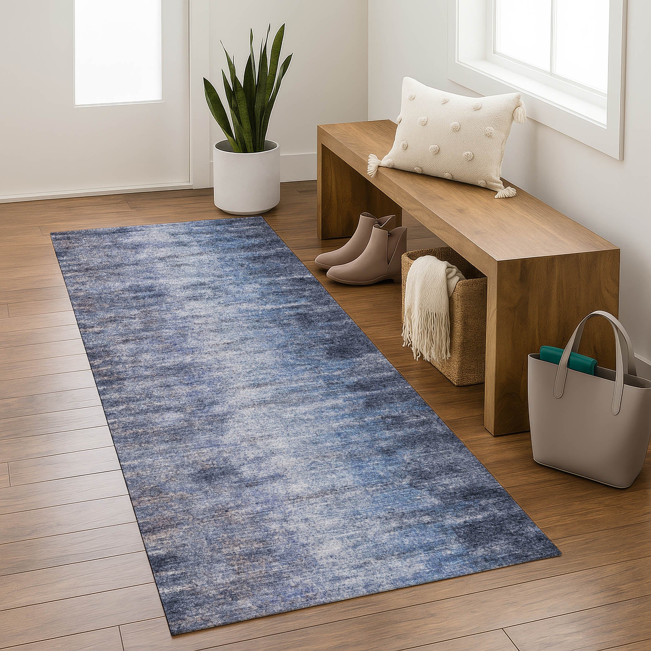 Sintra Machine Washable Transitional Navy Blue Rug 2'3" x 7'6" #shape_Runner