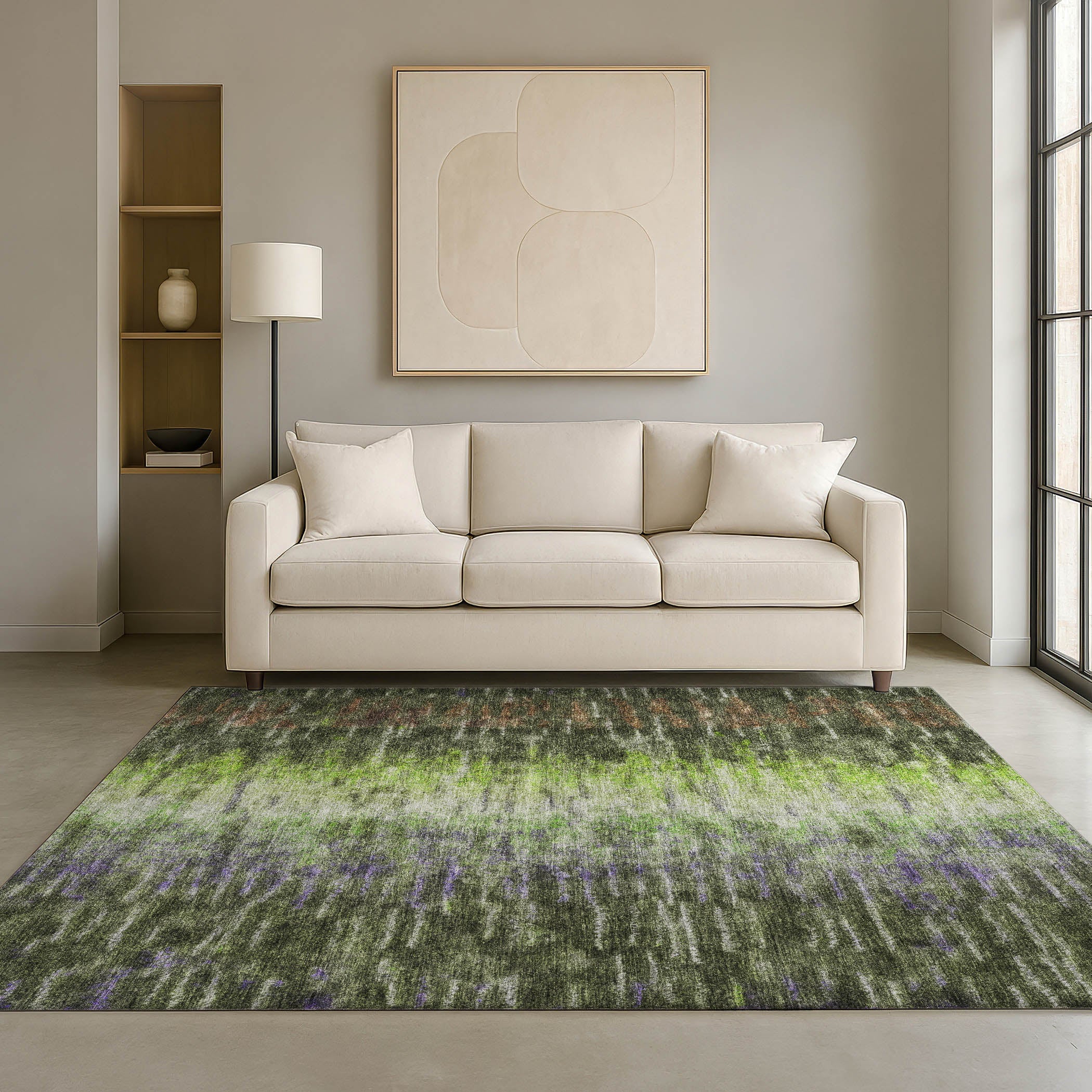 Sintra Machine Washable Transitional Olive Green Rug 3' x 5' #shape_Rectangle