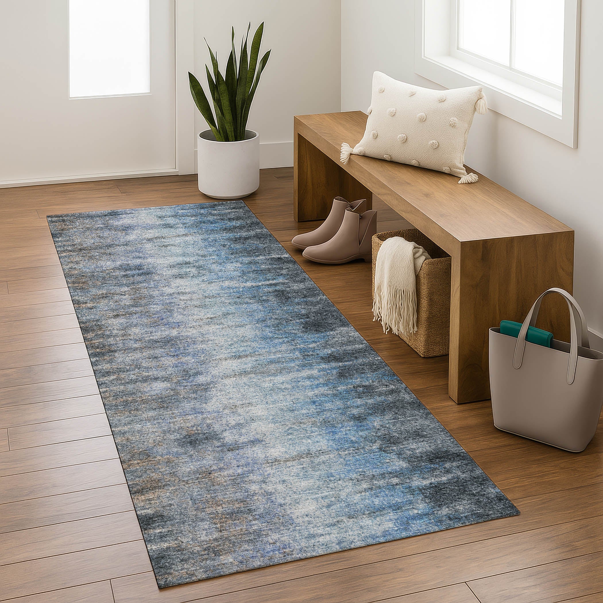 Sintra Machine Washable Transitional Teal Rug 2'3" x 7'6" #shape_Runner