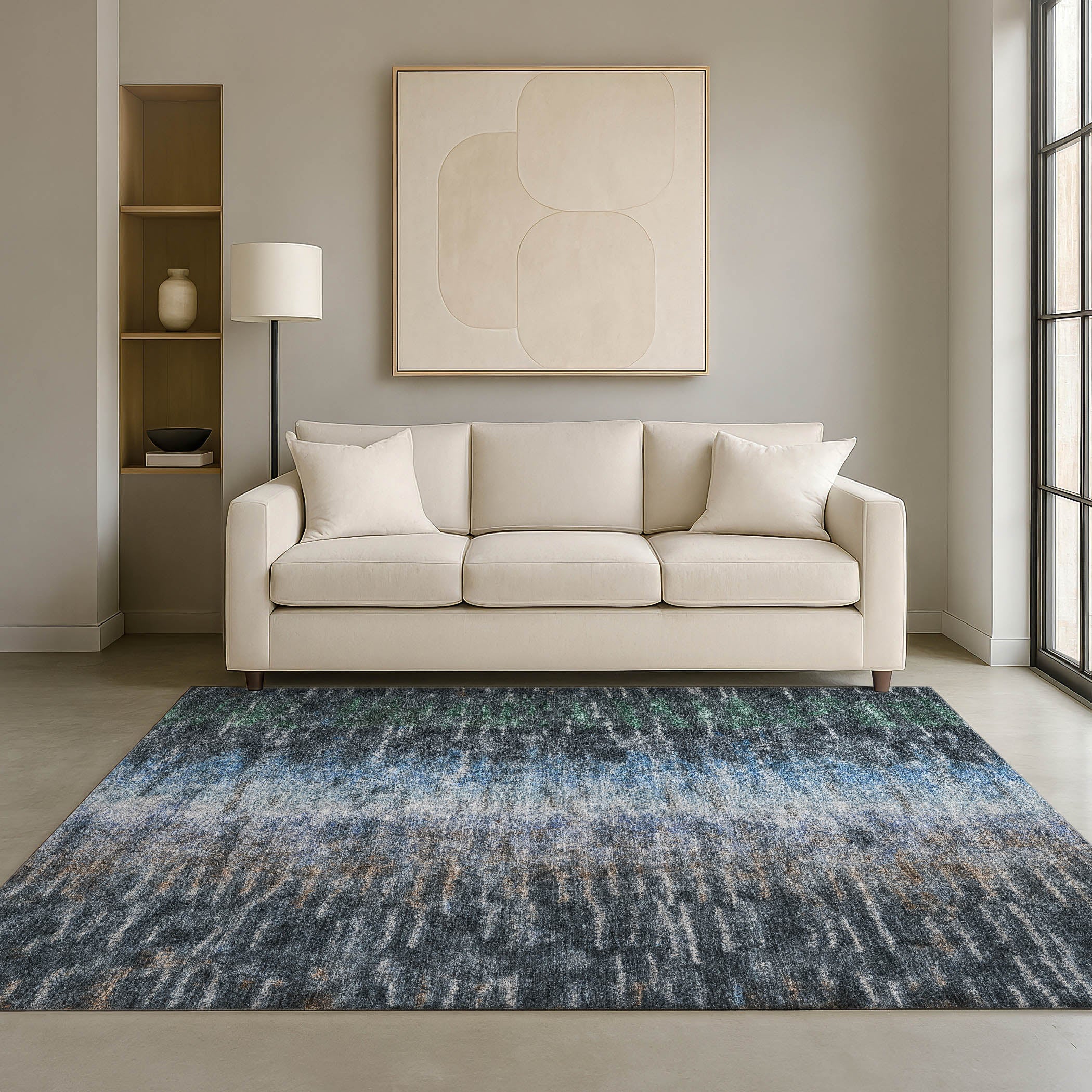 Sintra Machine Washable Transitional Teal Rug 3' x 5' #shape_Rectangle