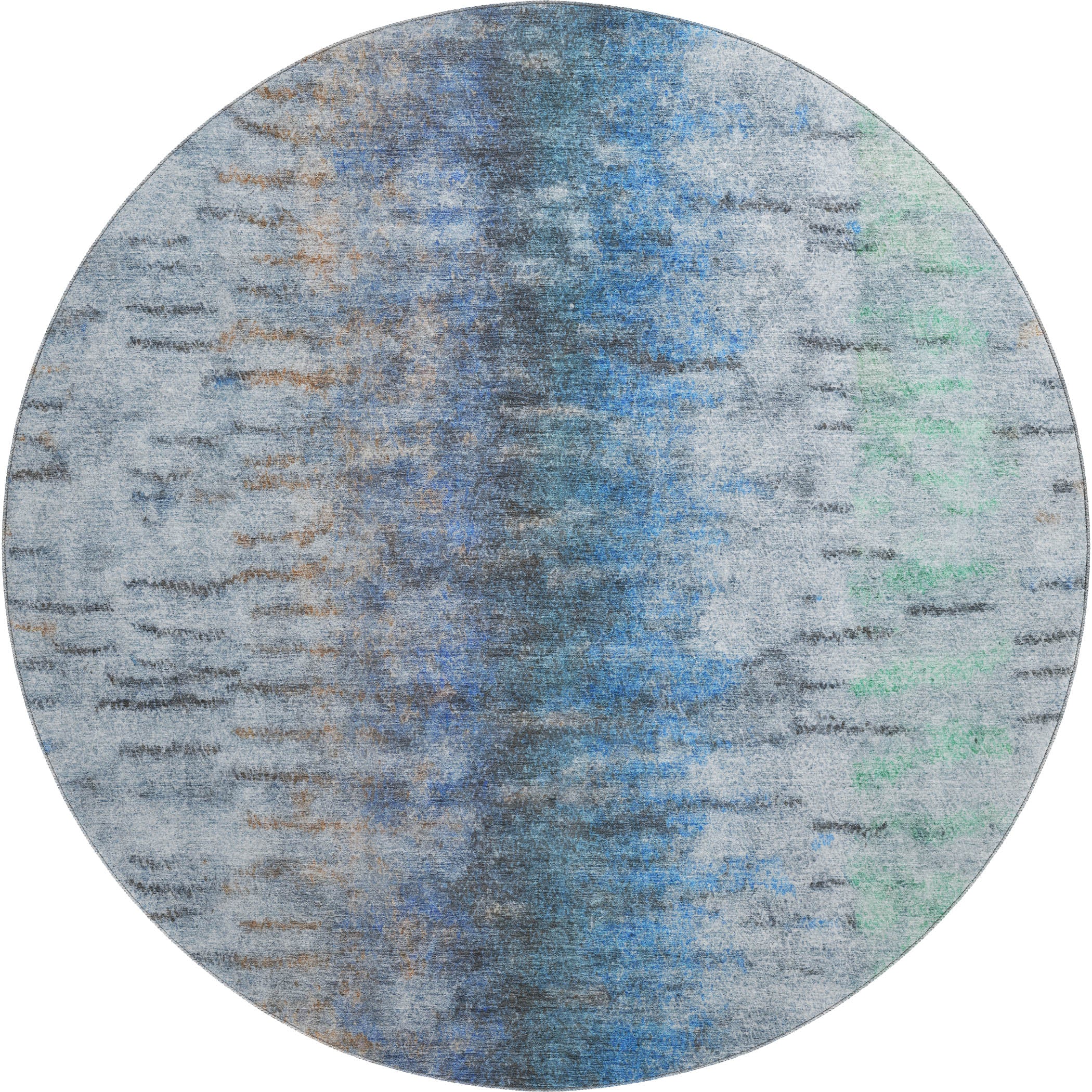 Marrakech Machine Washable Transitional Blue Rug 8' x 8' #shape_Round