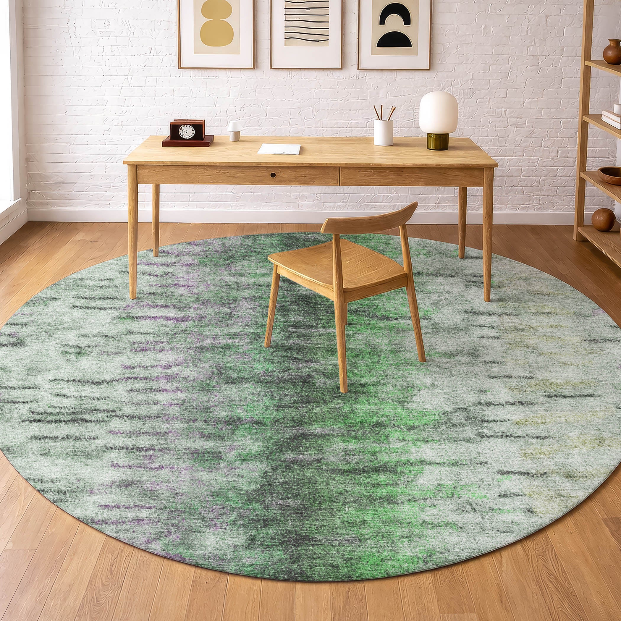 Marrakech Machine Washable Transitional Green Rug 8' x 8' #shape_Round