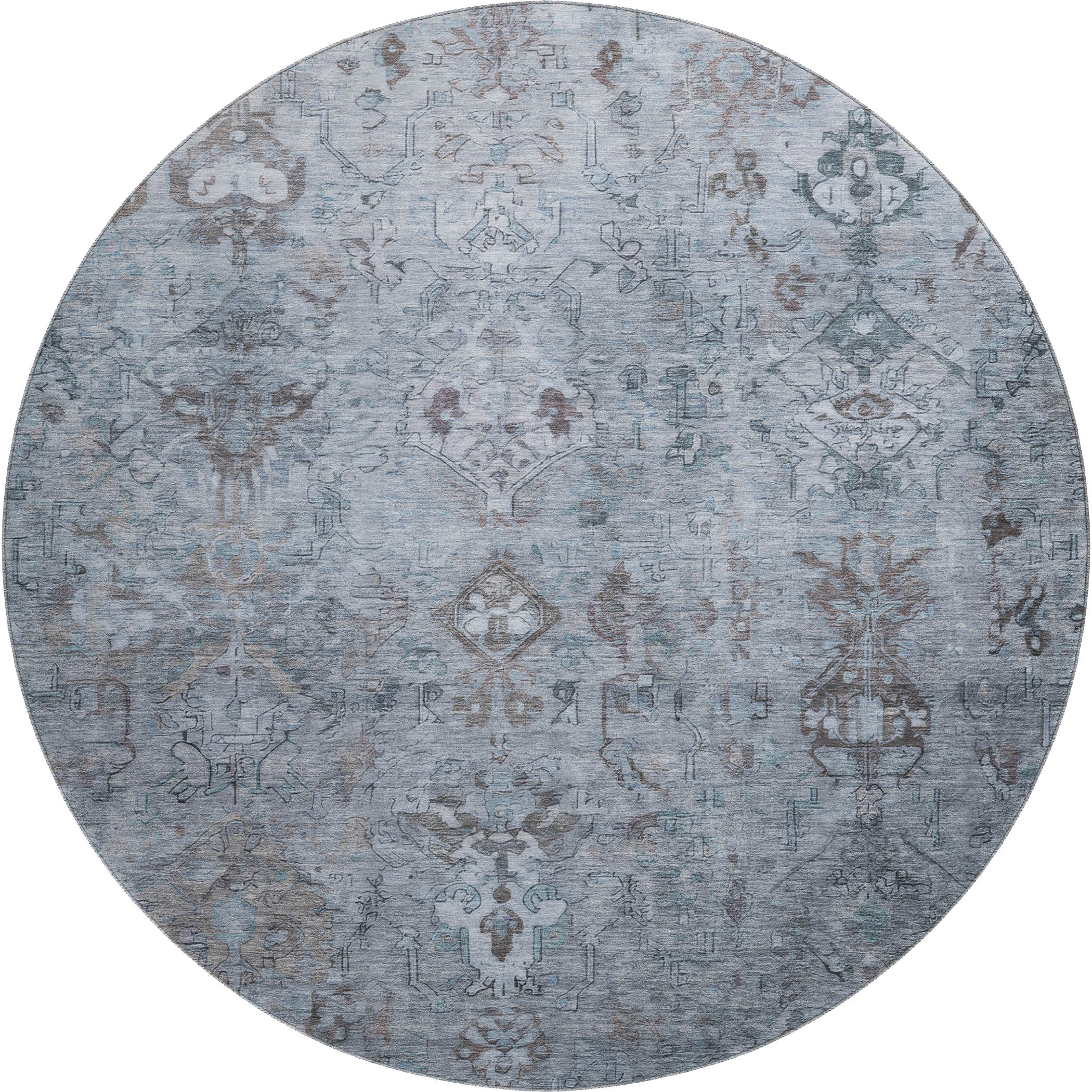 Istanbul Machine Washable Traditional Blue Rug 8' x 8' #shape_Round