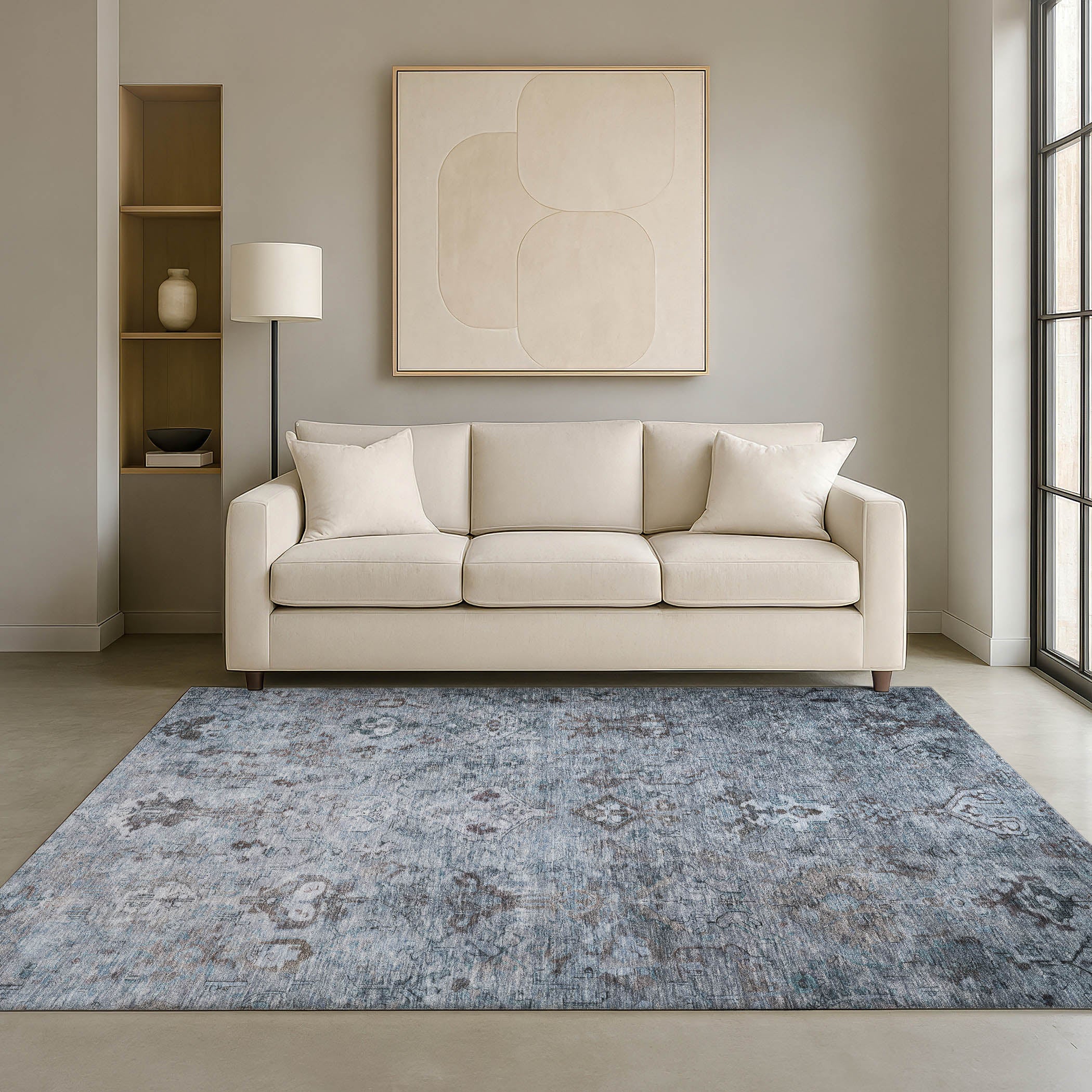 Istanbul Machine Washable Traditional Blue Rug 3' x 5' #shape_Rectangle