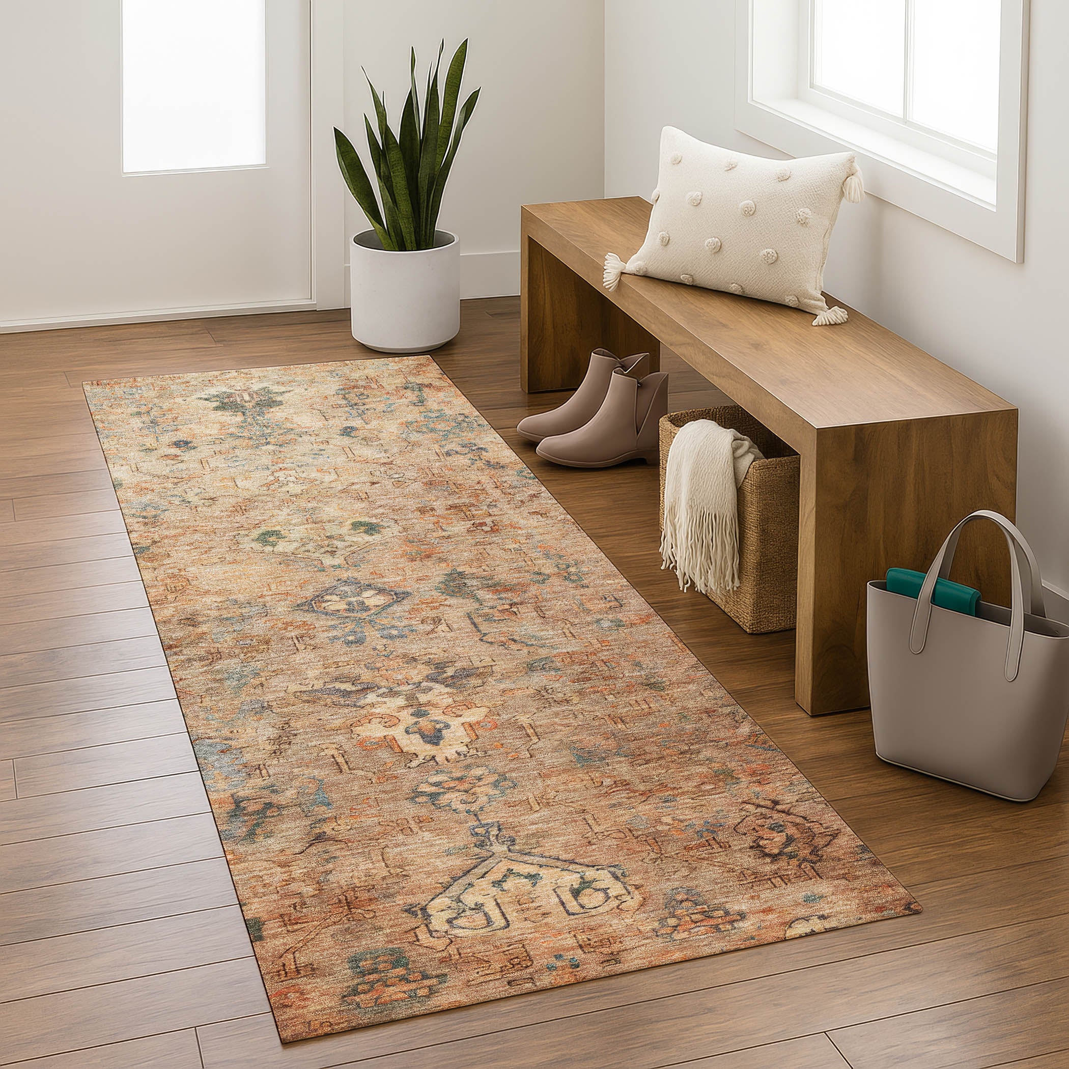 Istanbul Machine Washable Traditional Copper Orange Rug 2'3" x 7'6" #shape_Runner