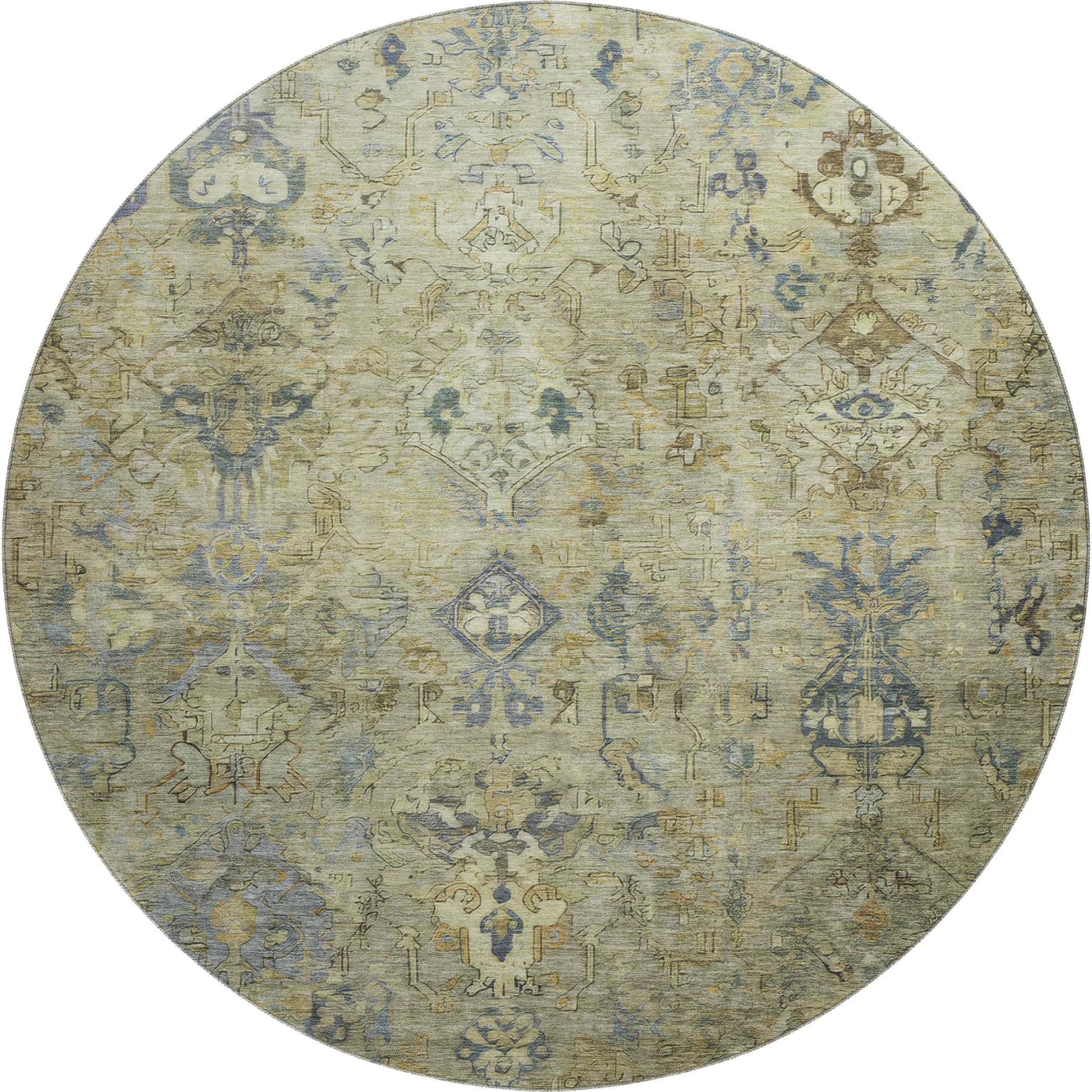 Istanbul Machine Washable Traditional Green Rug 8' x 8' #shape_Round