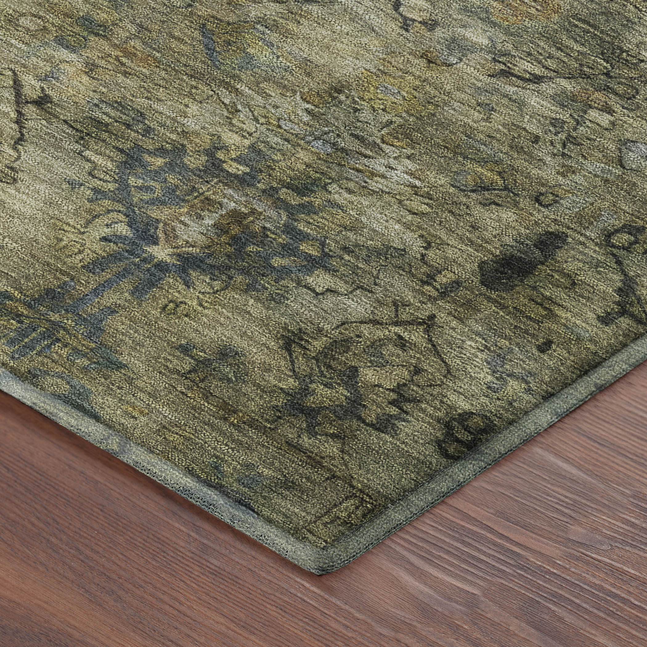 Istanbul Machine Washable Traditional Green Rug 1'8" x 2'6" #shape_Rectangle