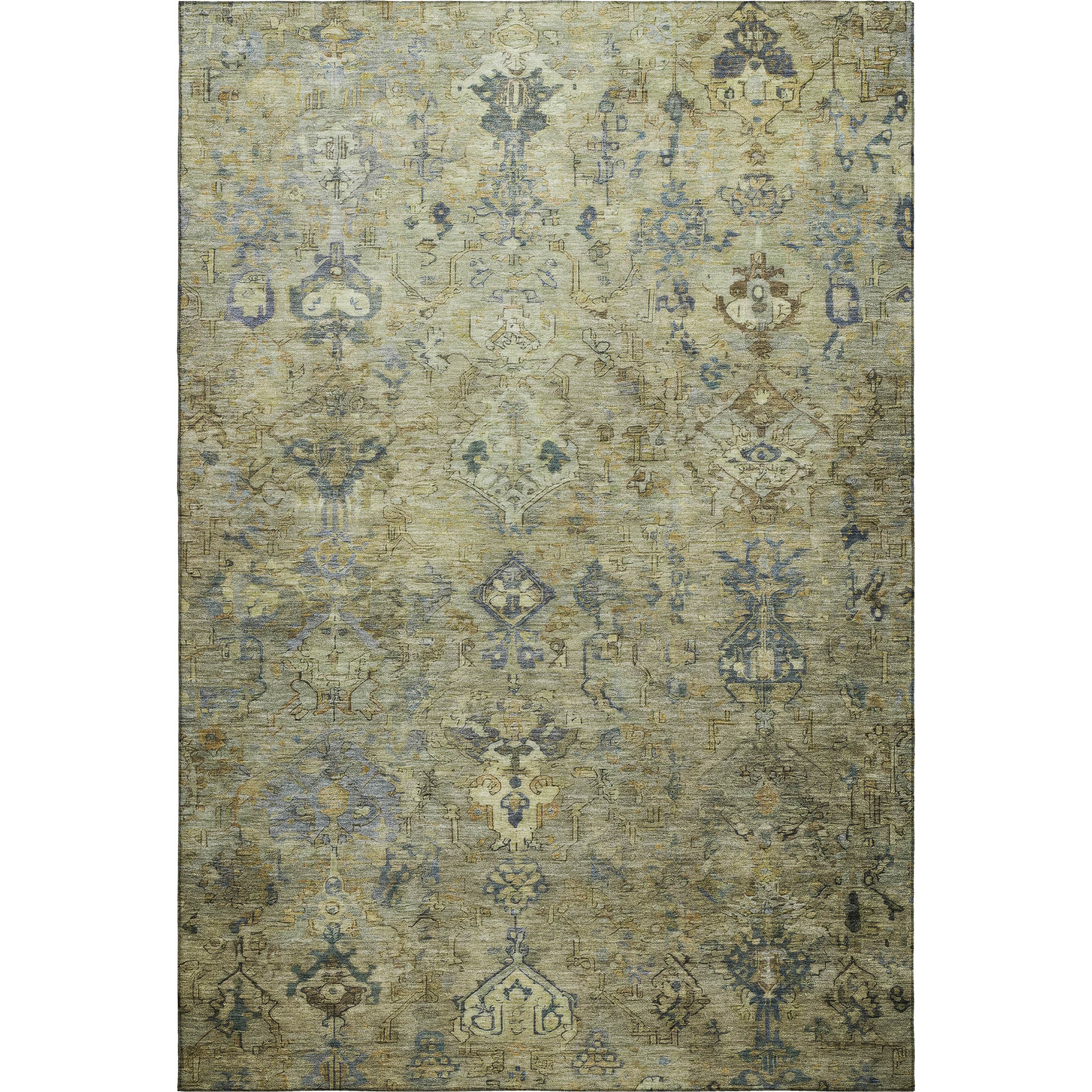 Istanbul Machine Washable Traditional Green Rug 3' x 5' #shape_Rectangle
