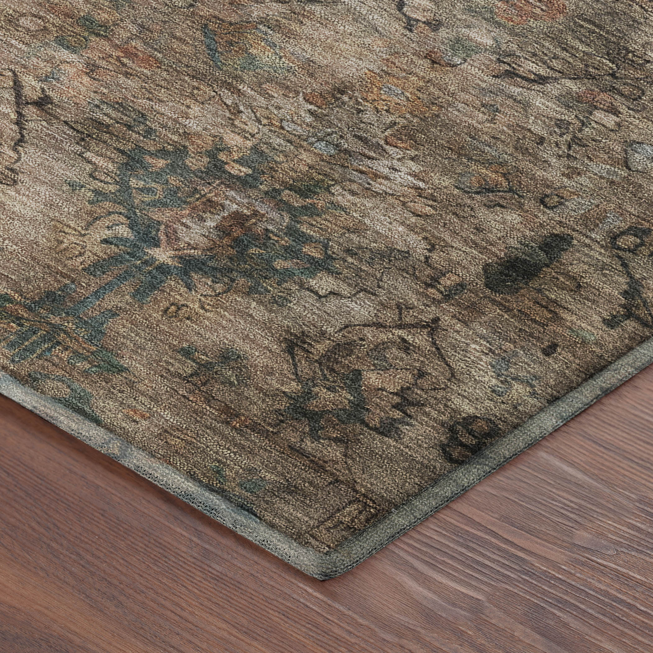 Istanbul Machine Washable Traditional Khaki Brown Rug 1'8" x 2'6" #shape_Rectangle