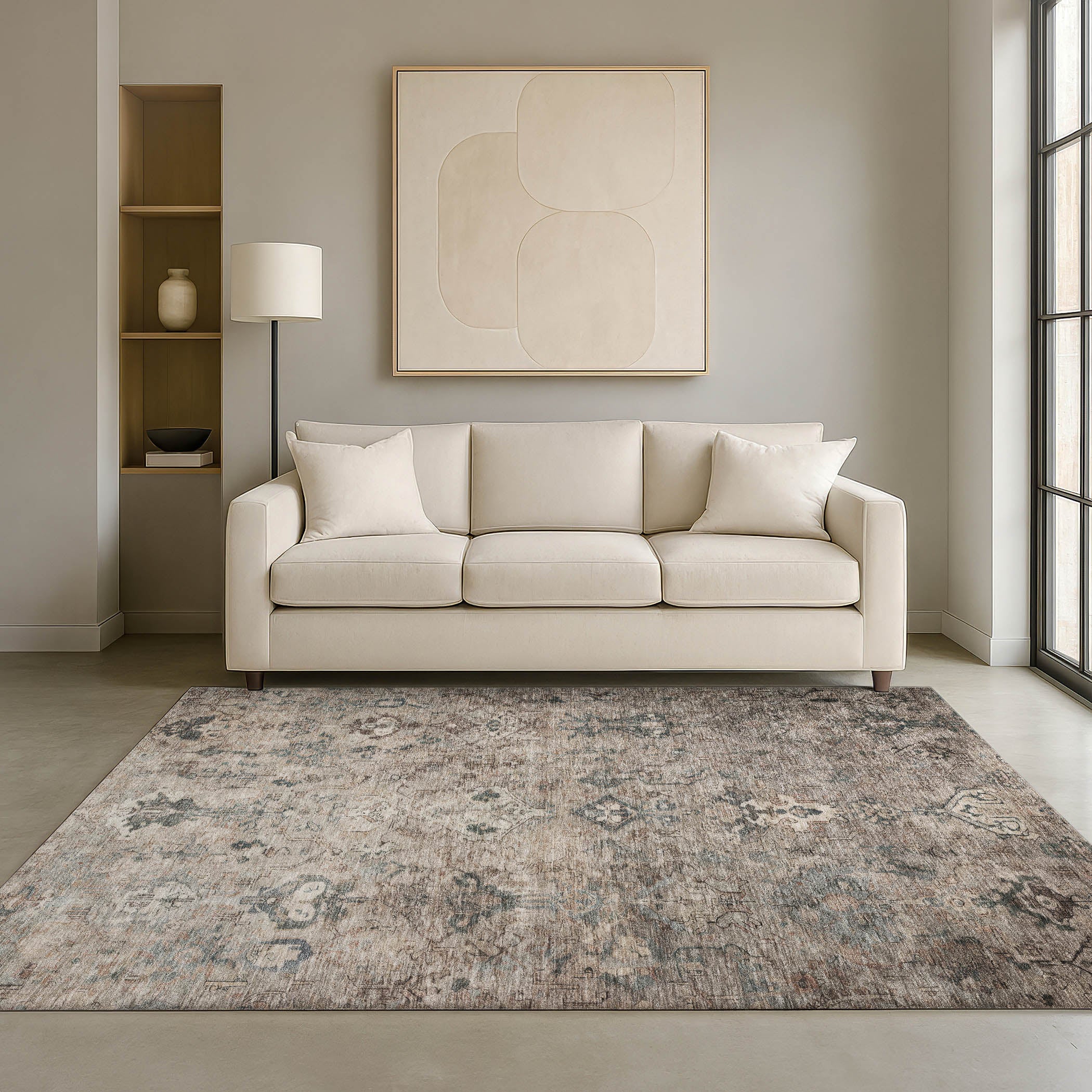 Istanbul Machine Washable Traditional Taupe Brown Rug 3' x 5' #shape_Rectangle
