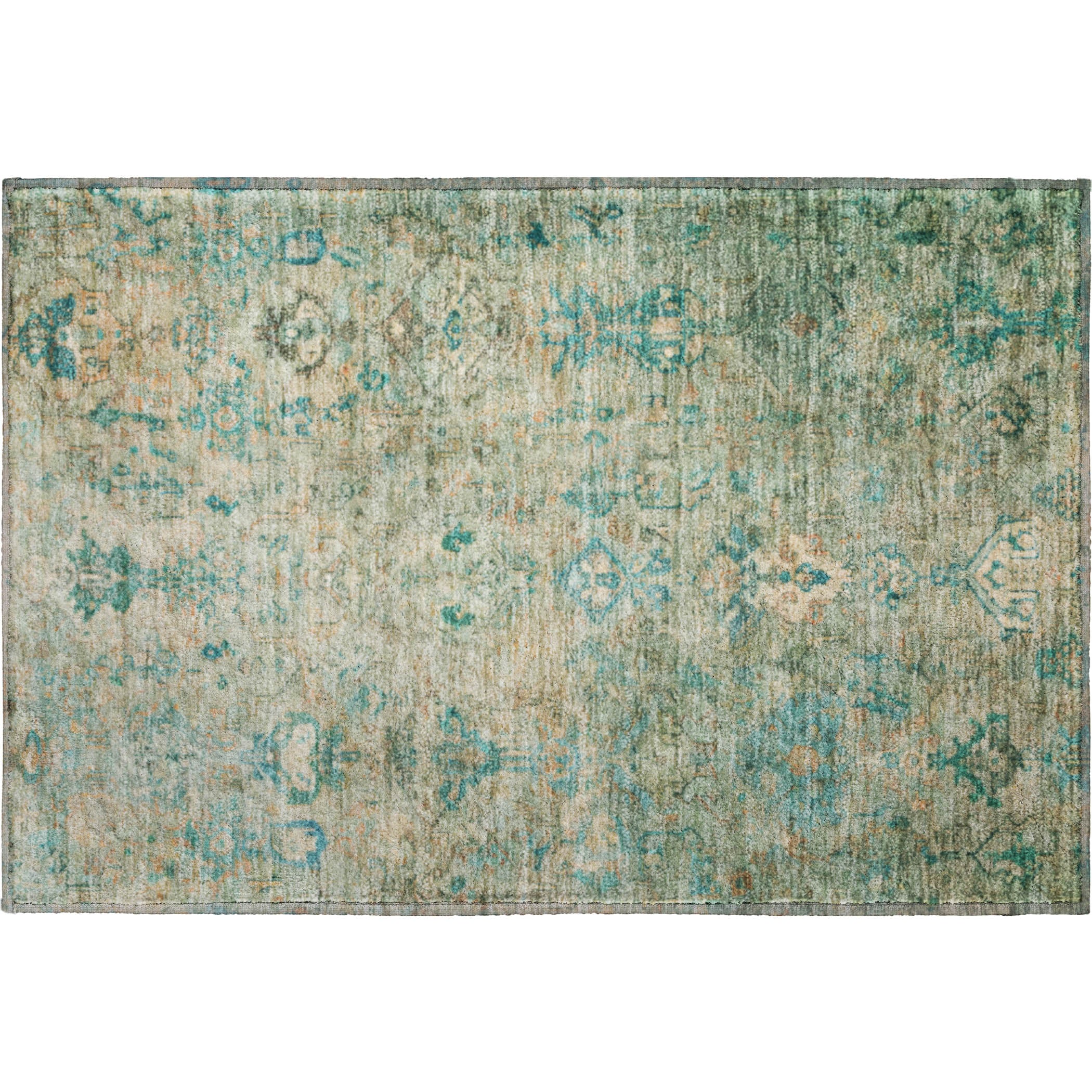 Istanbul Machine Washable Traditional Teal Rug 1'8" x 2'6" #shape_Rectangle