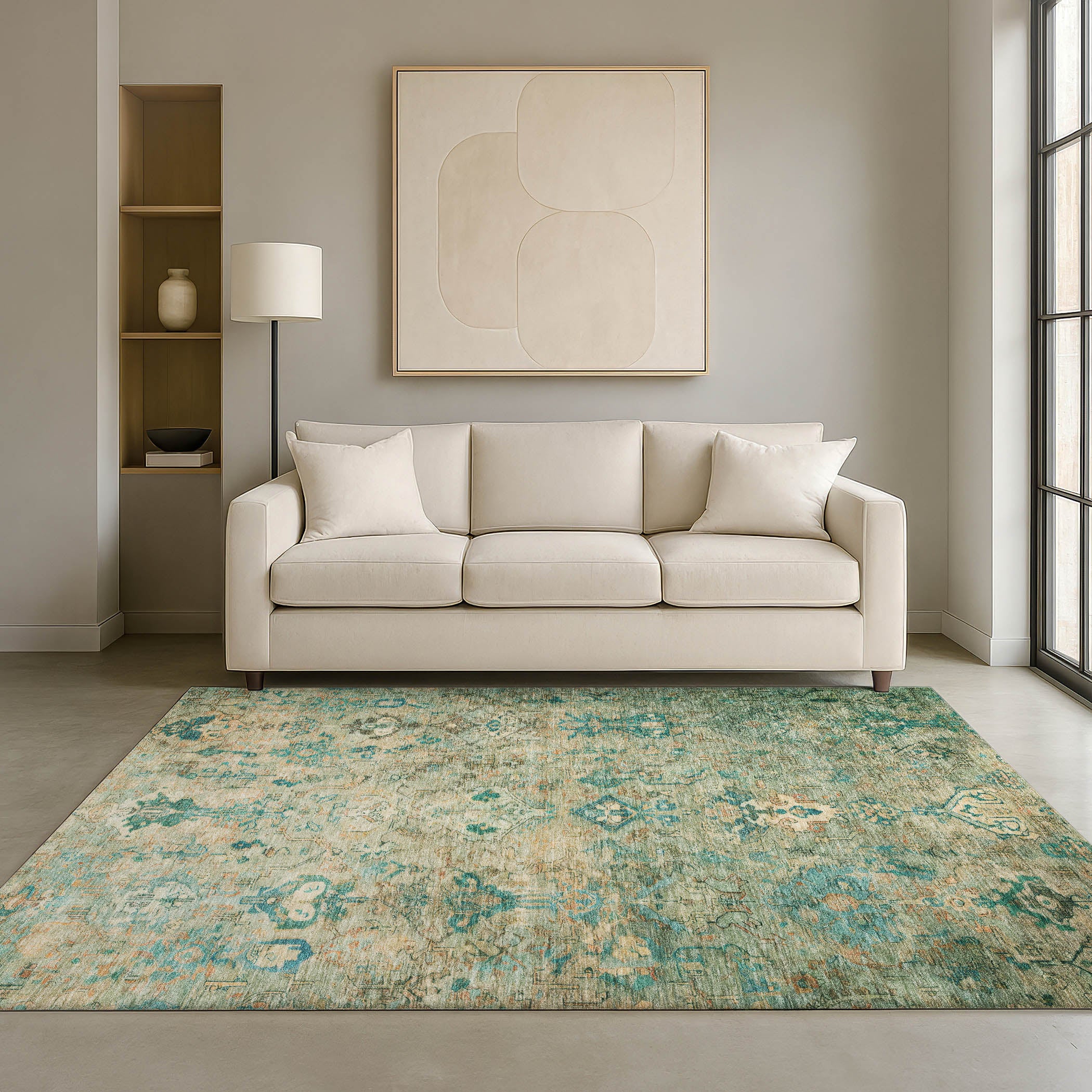 Istanbul Machine Washable Traditional Teal Rug 3' x 5' #shape_Rectangle