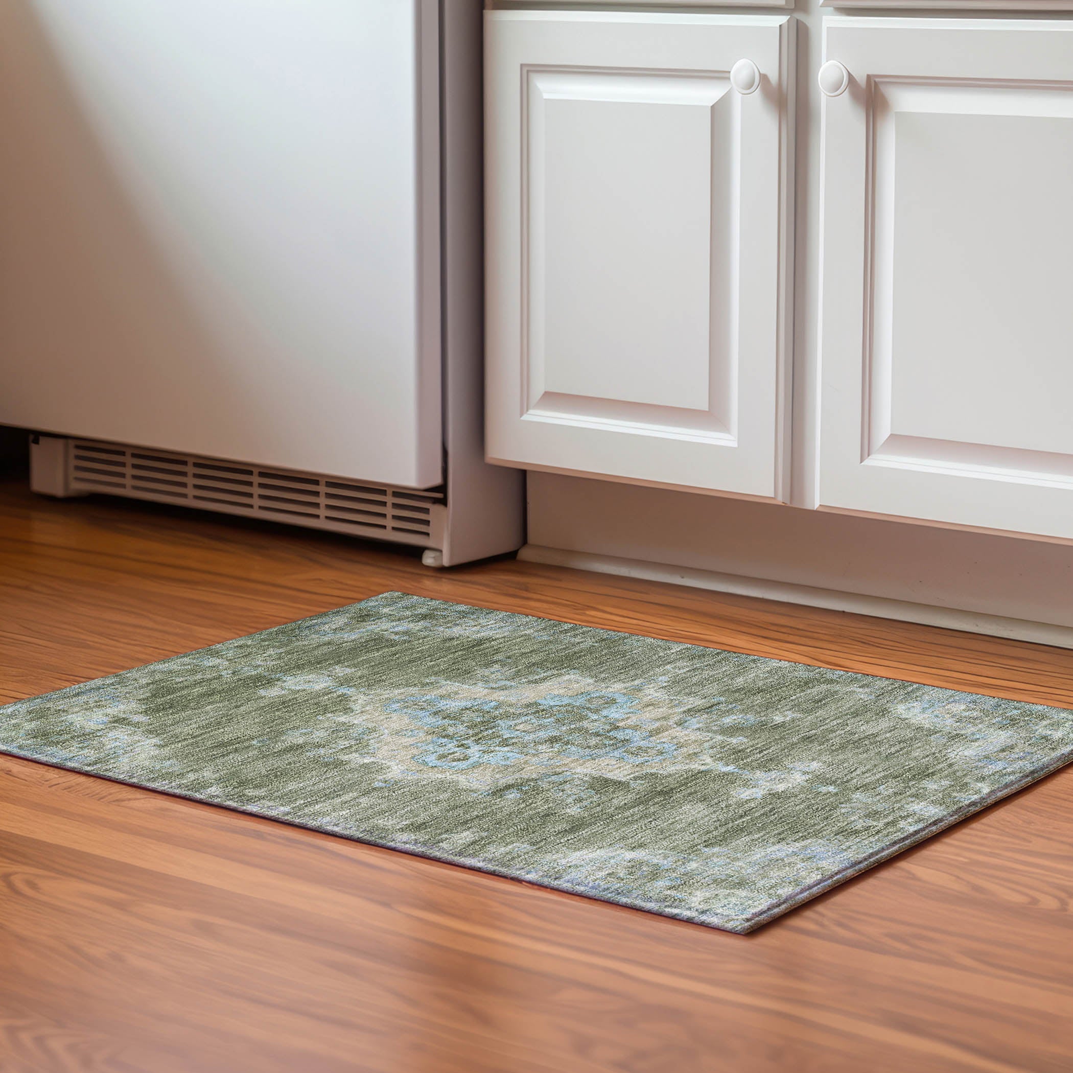 Kotor Machine Washable Traditional Basil Green Rug 1'8" x 2'6" #shape_Rectangle