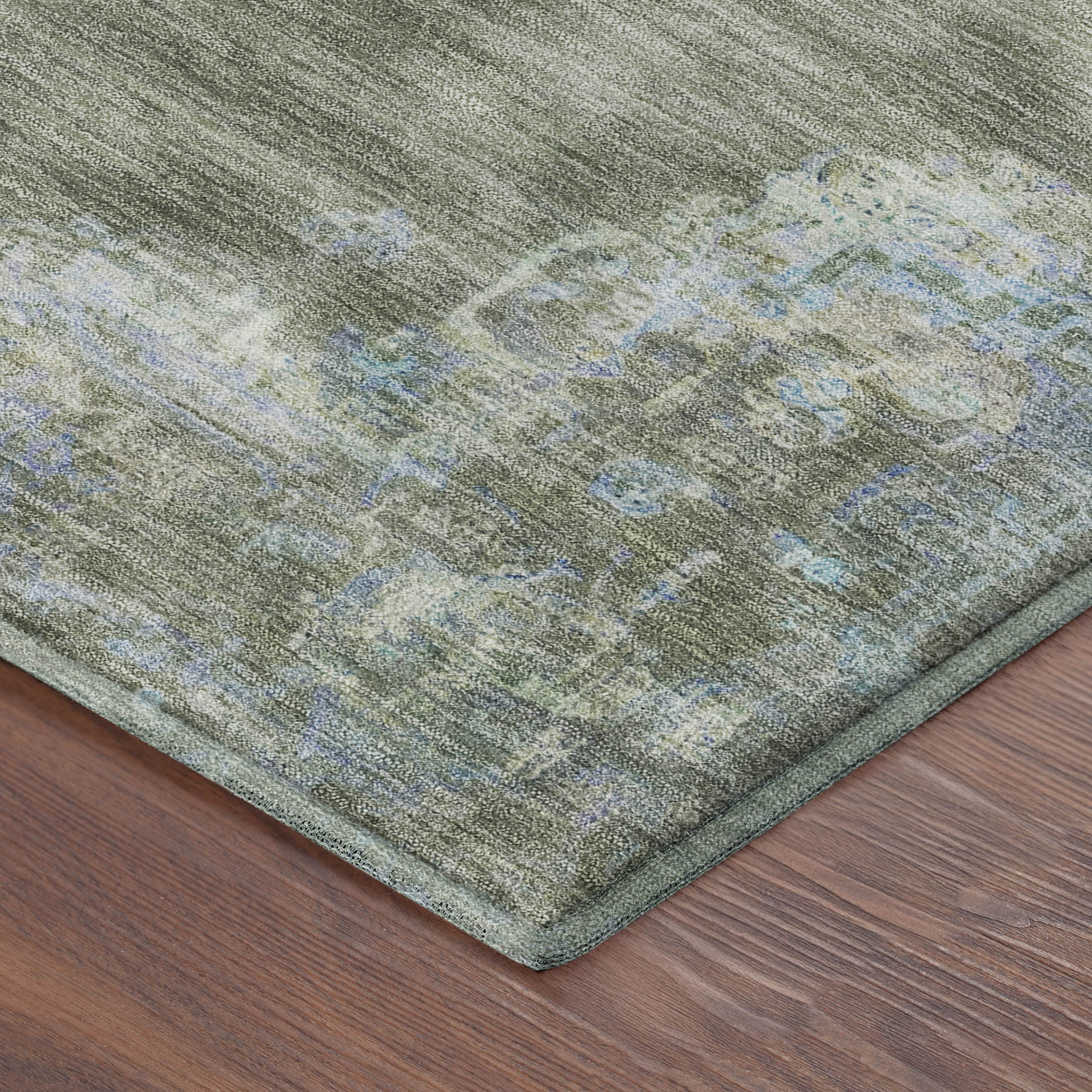 Kotor Machine Washable Traditional Basil Green Rug 1'8" x 2'6" #shape_Rectangle