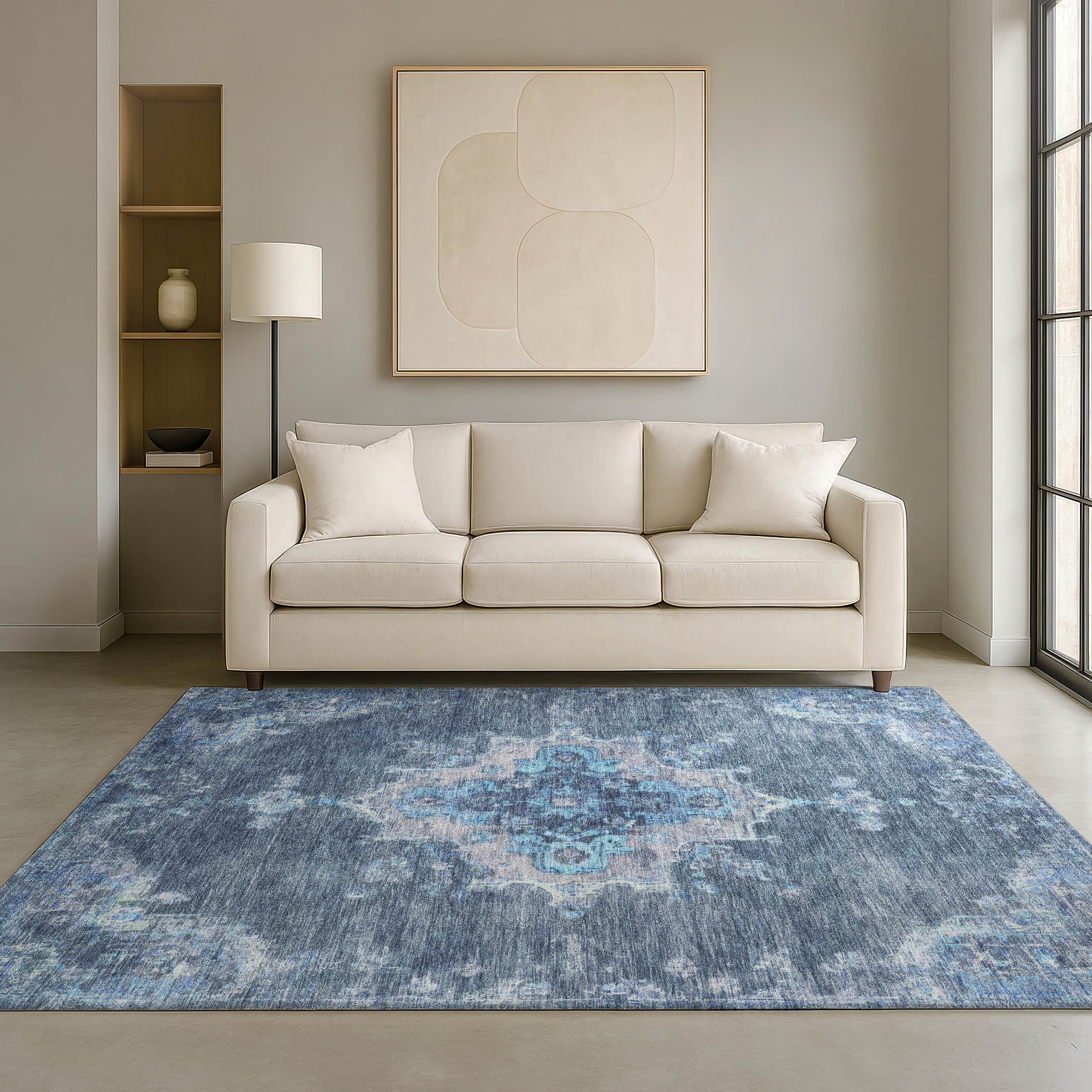 Kotor Machine Washable Traditional Blue Rug 3' x 5' #shape_Rectangle