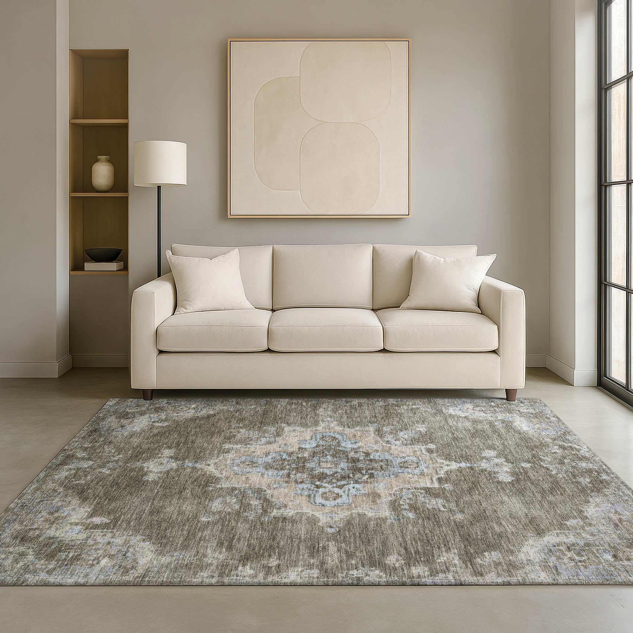 Kotor Machine Washable Traditional Brown Rug 3' x 5' #shape_Rectangle