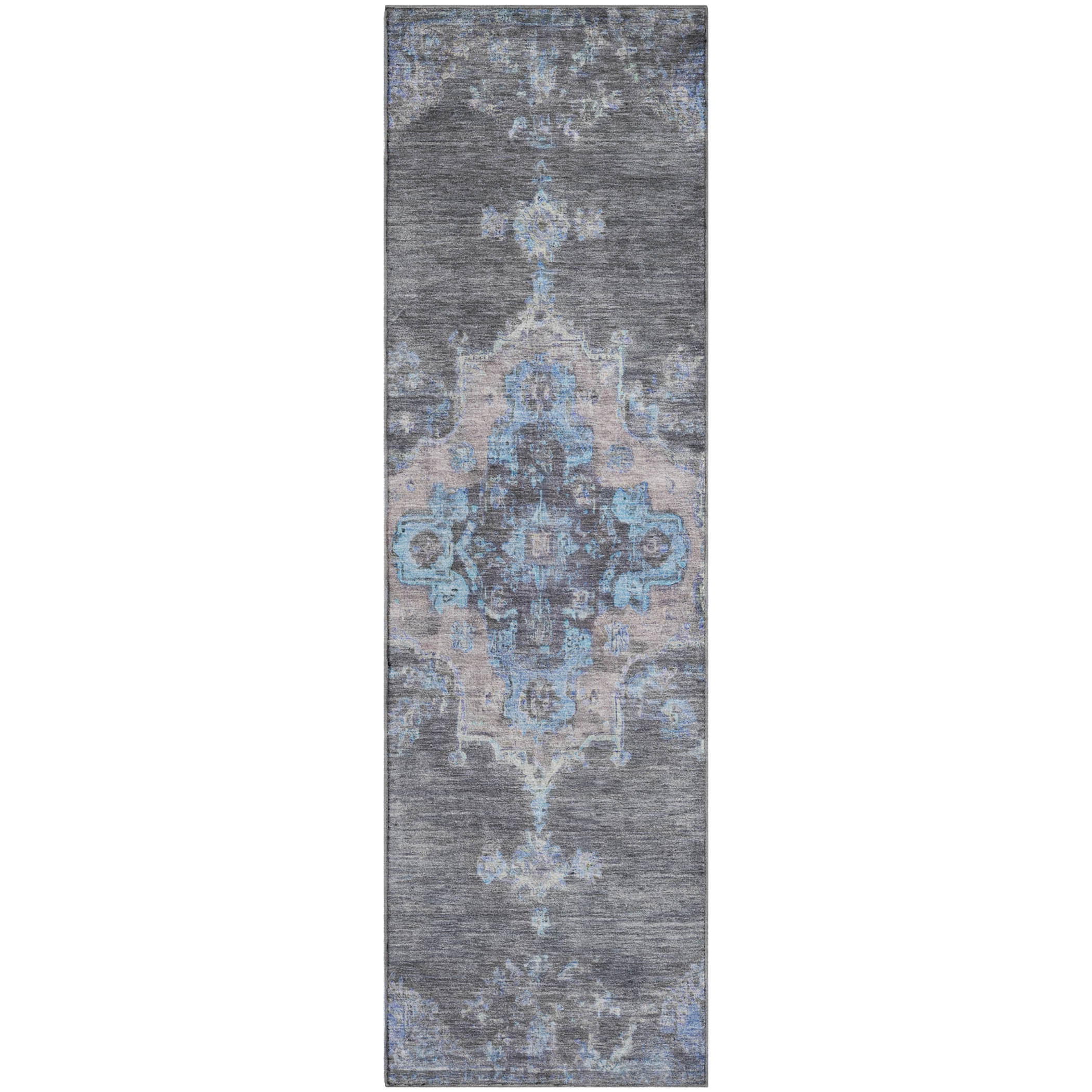 Kotor Machine Washable Traditional Graphite Gray Rug 2'3" x 7'6" #shape_Runner