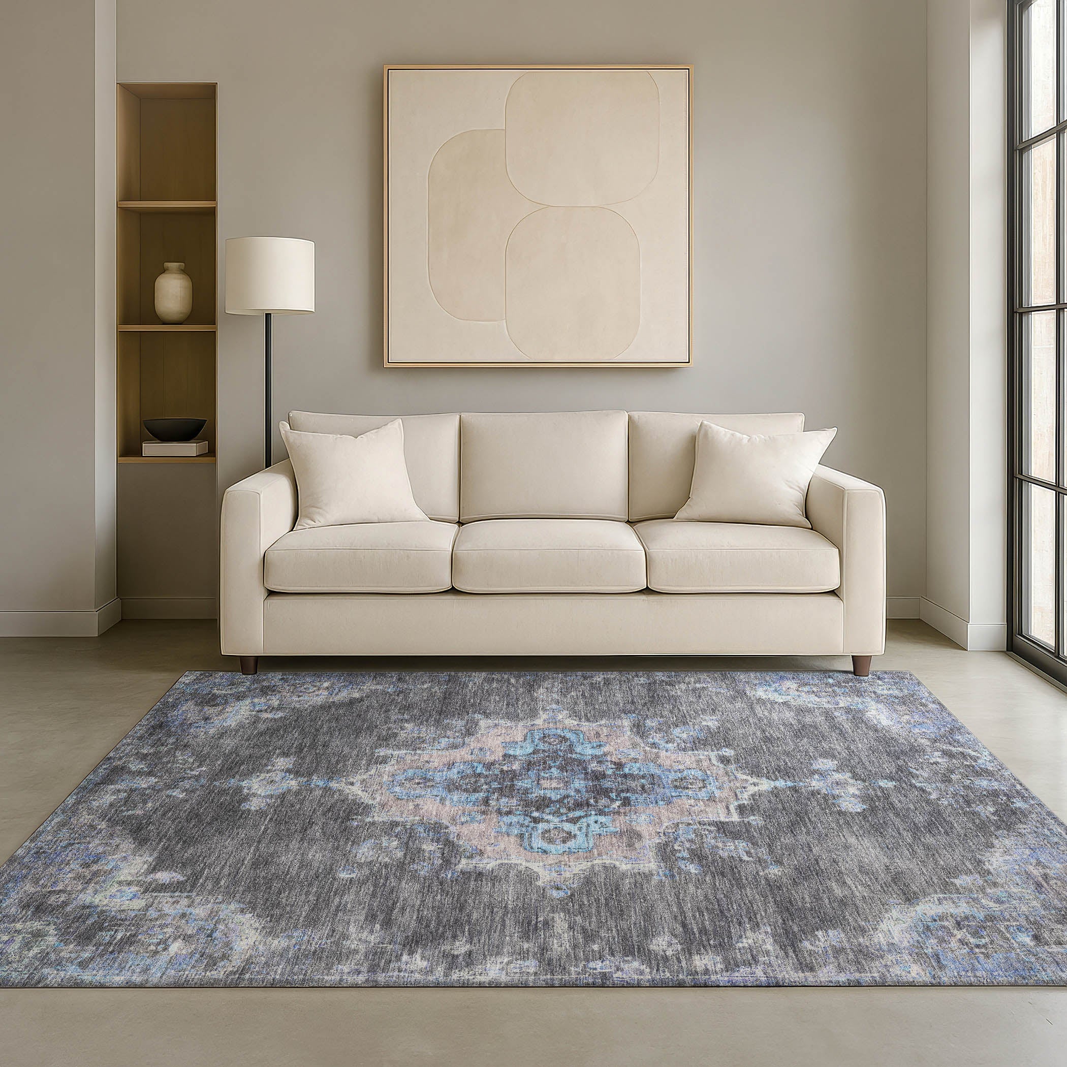 Kotor Machine Washable Traditional Graphite Gray Rug 3' x 5' #shape_Rectangle