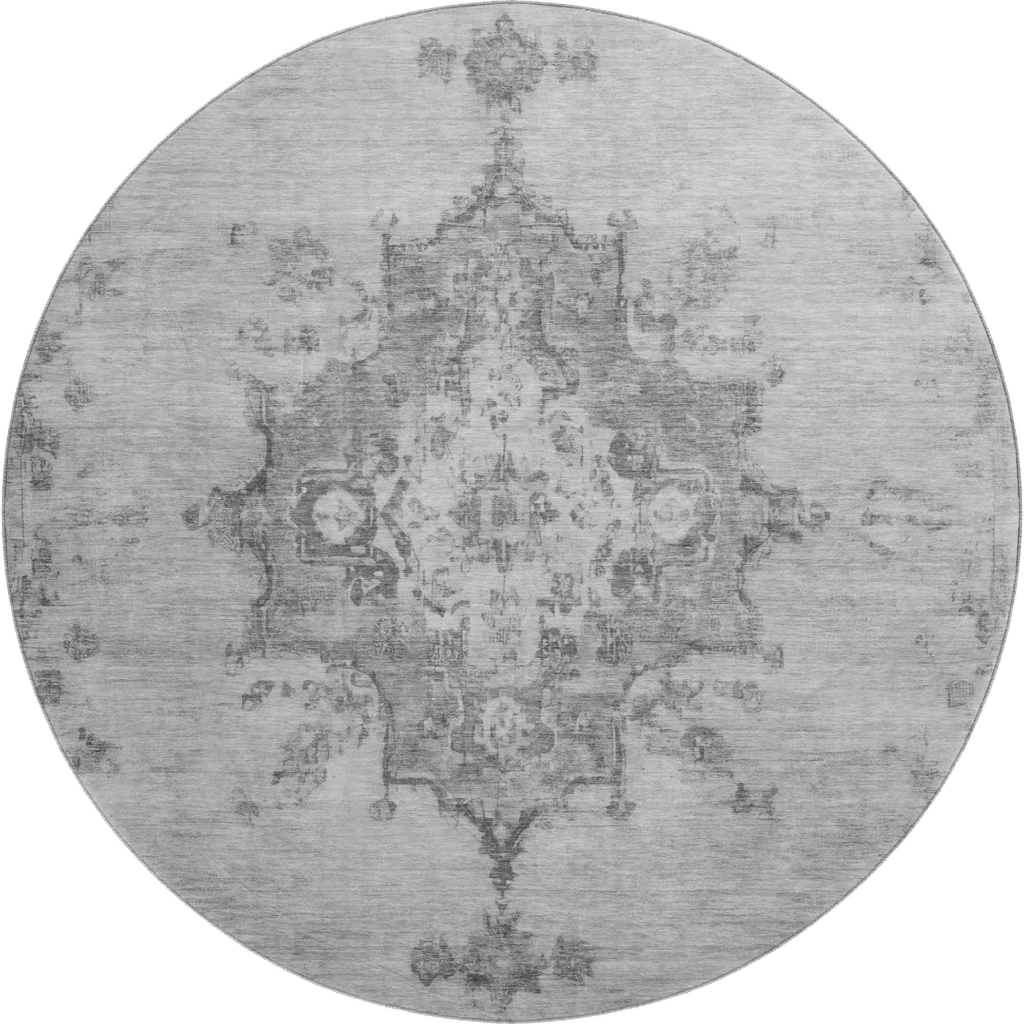 Kotor Machine Washable Traditional Gray Rug 8' x 8' #shape_Round