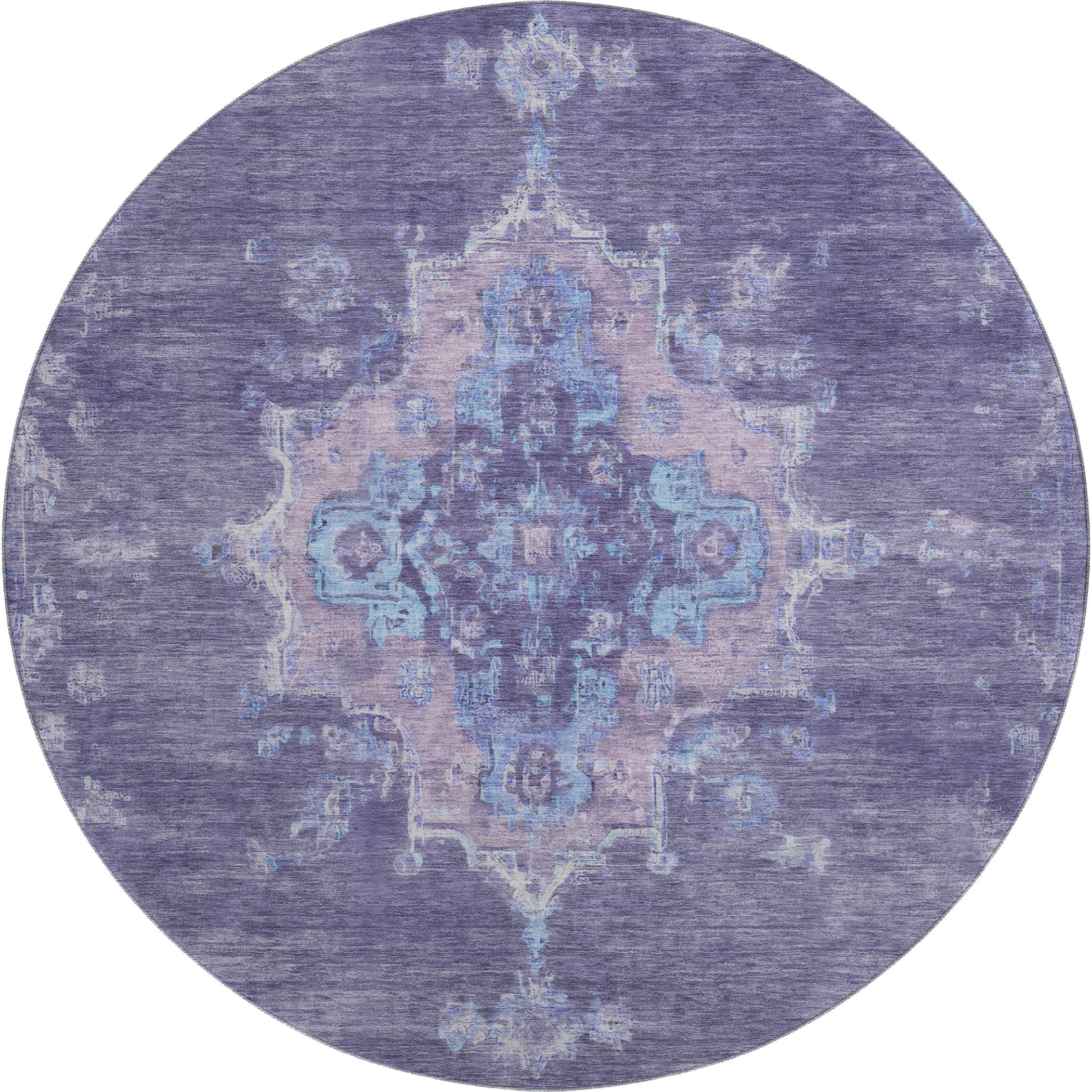 Kotor Machine Washable Traditional Purple Rug 8' x 8' #shape_Round