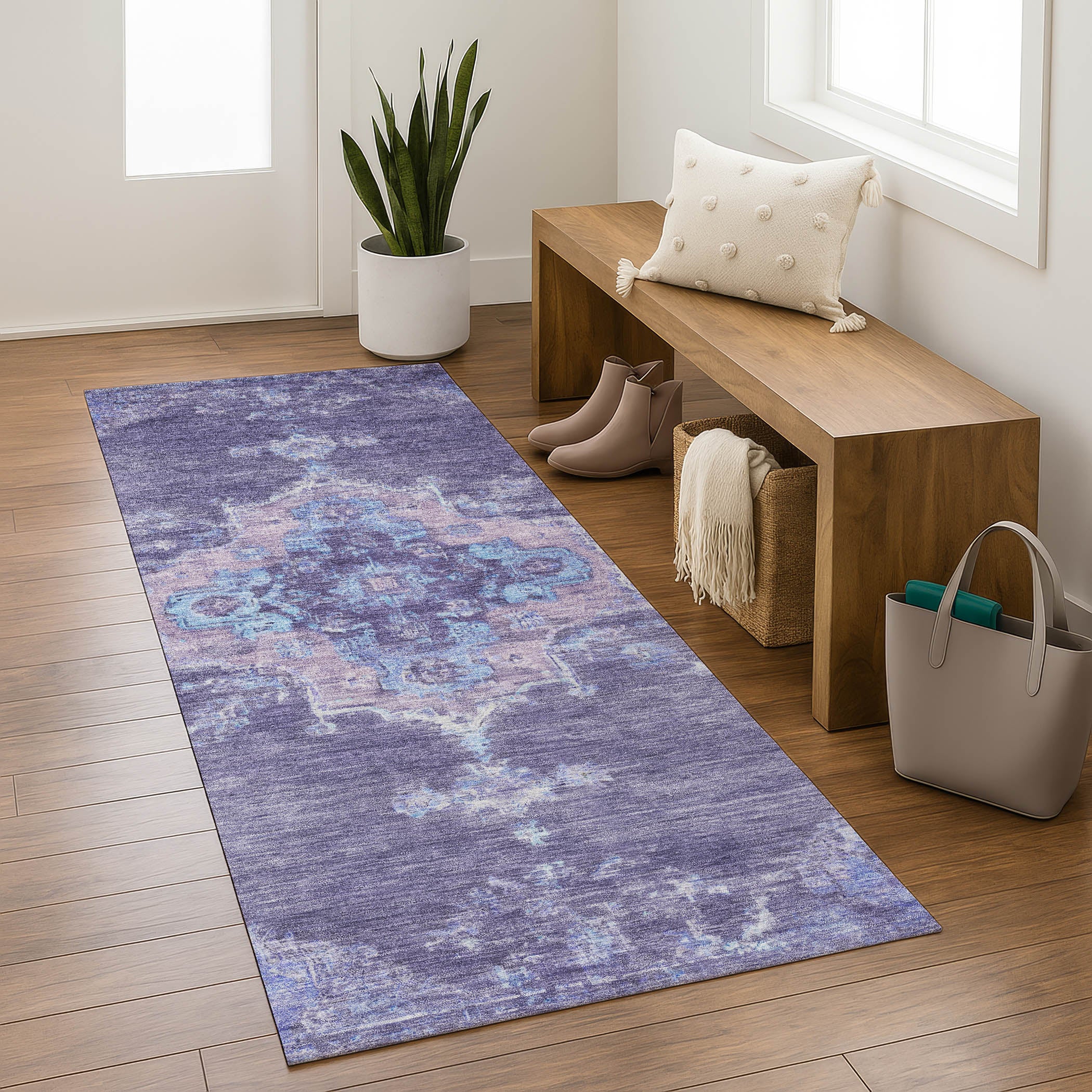 Kotor Machine Washable Traditional Purple Rug 2'3" x 7'6" #shape_Runner