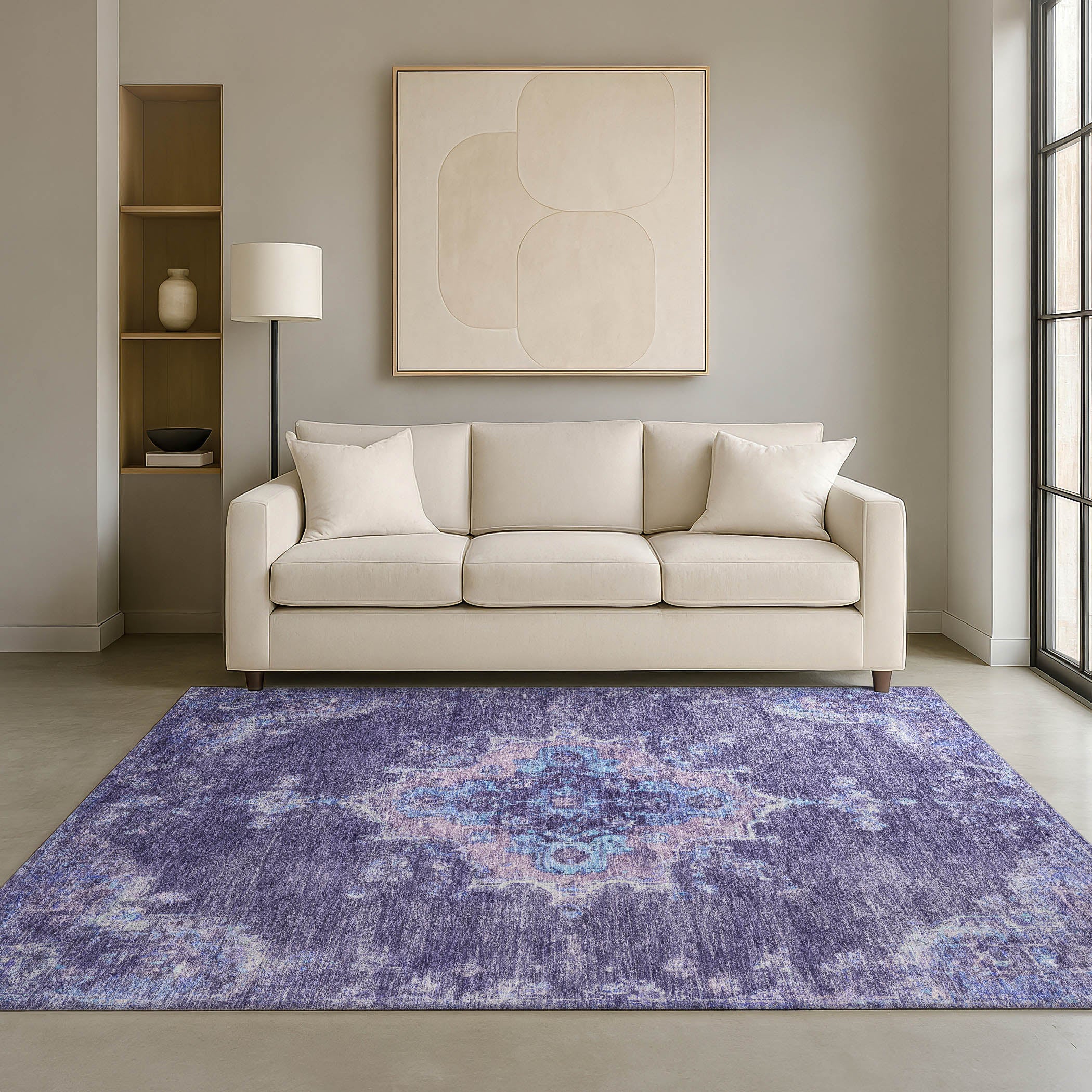 Kotor Machine Washable Traditional Purple Rug 3' x 5' #shape_Rectangle