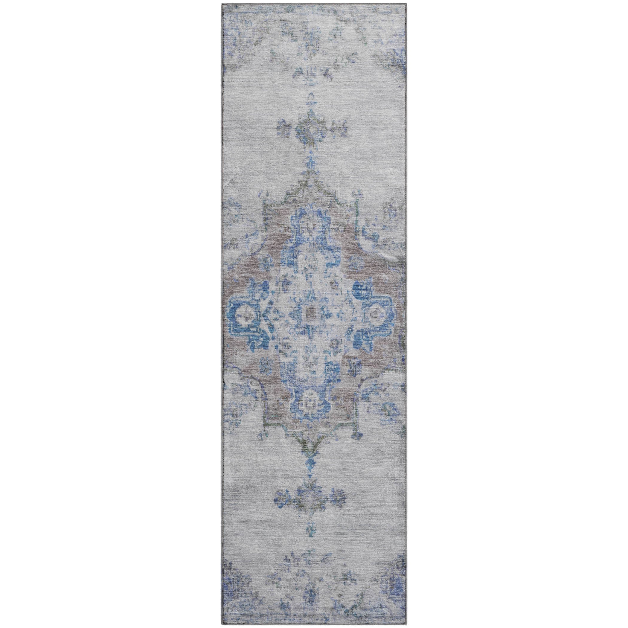 Kotor Machine Washable Traditional Silver Gray Rug 2'3" x 7'6" #shape_Runner