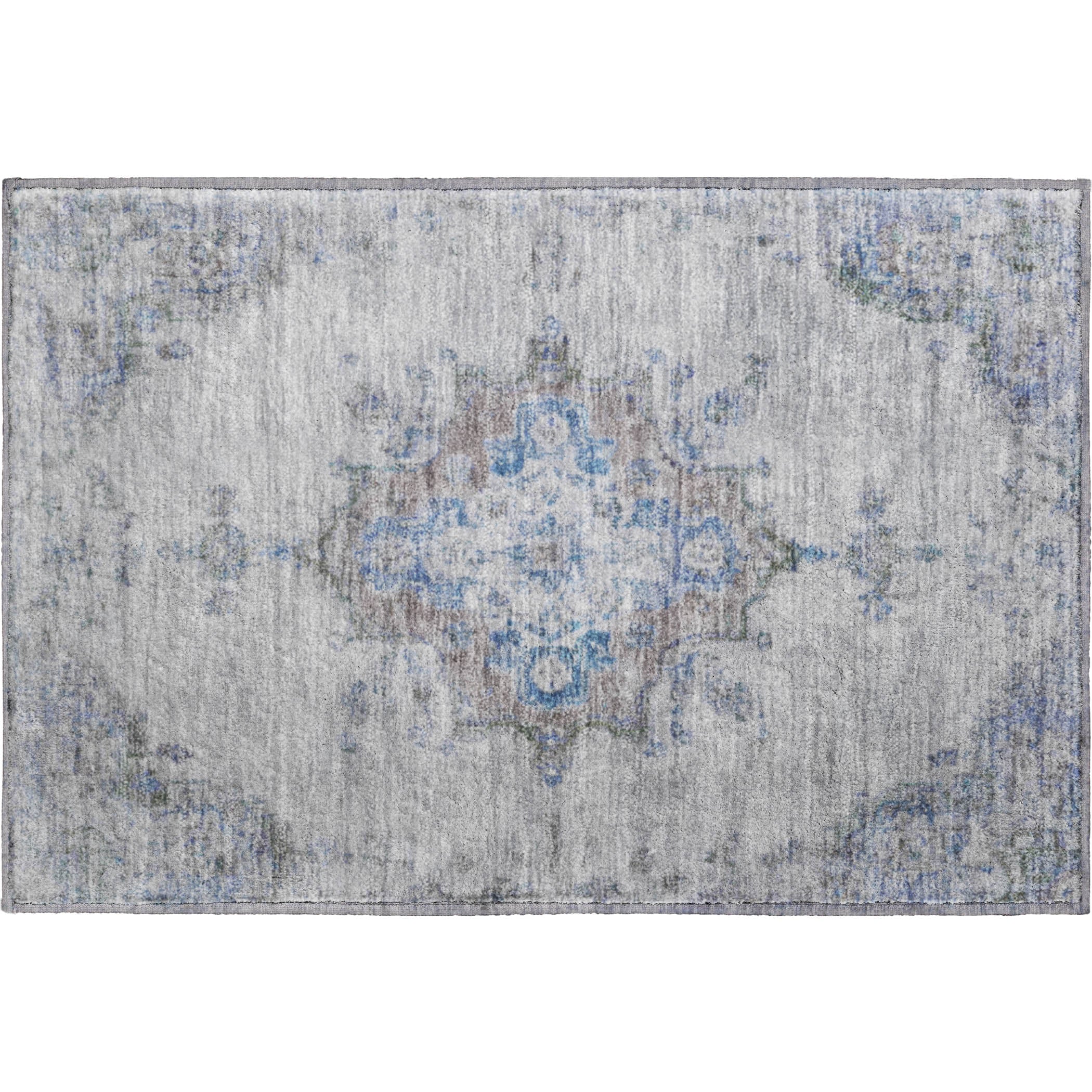 Kotor Machine Washable Traditional Silver Gray Rug 1'8" x 2'6" #shape_Rectangle