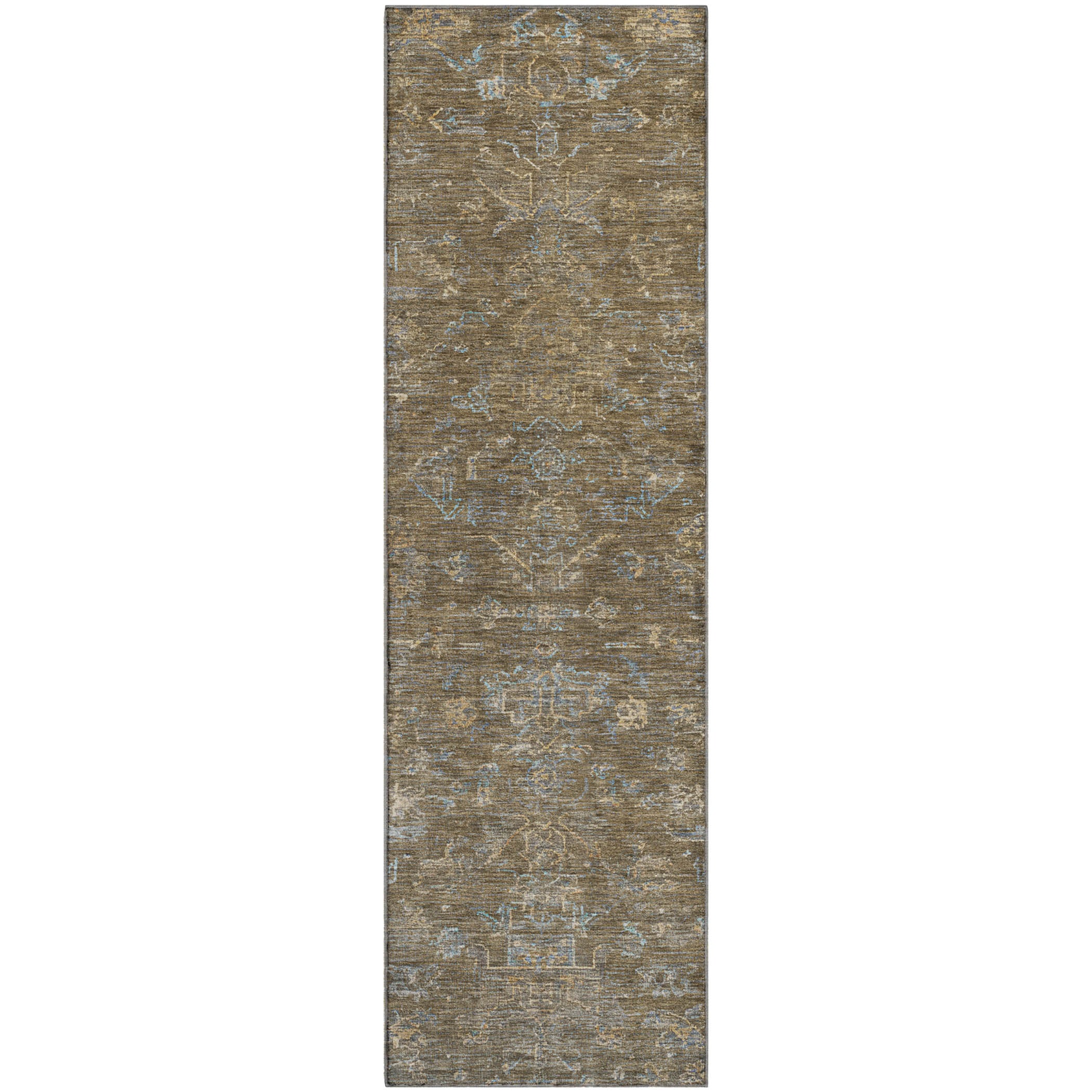 Oaxaca Machine Washable Traditional Brown Rug 2'3" x 7'6" #shape_Runner
