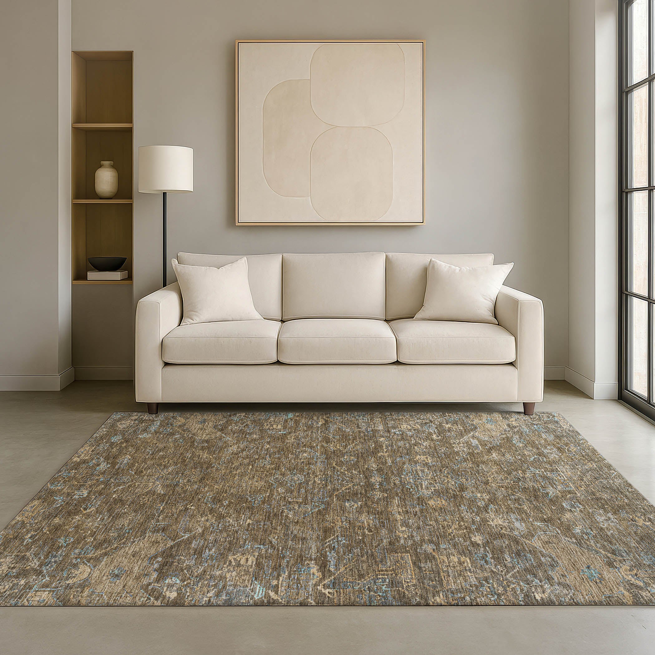 Oaxaca Machine Washable Traditional Brown Rug 3' x 5' #shape_Rectangle