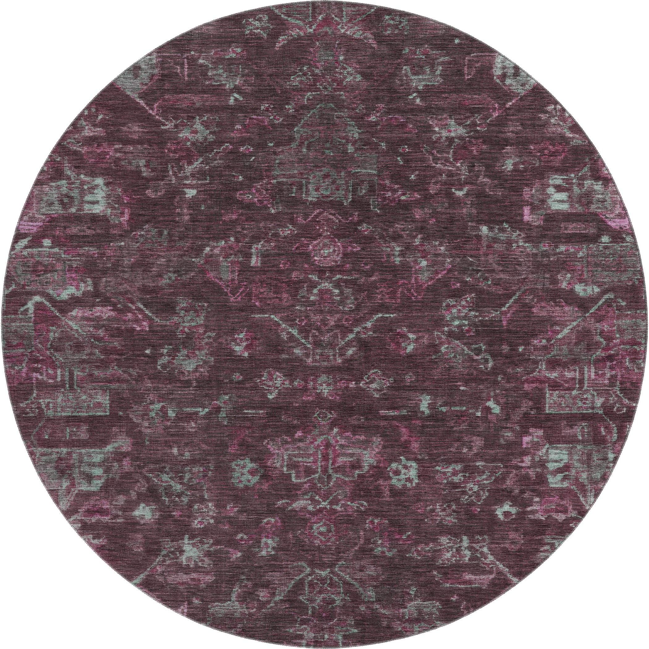 Oaxaca Machine Washable Traditional Burgundy Red Rug 8' x 8' #shape_Round