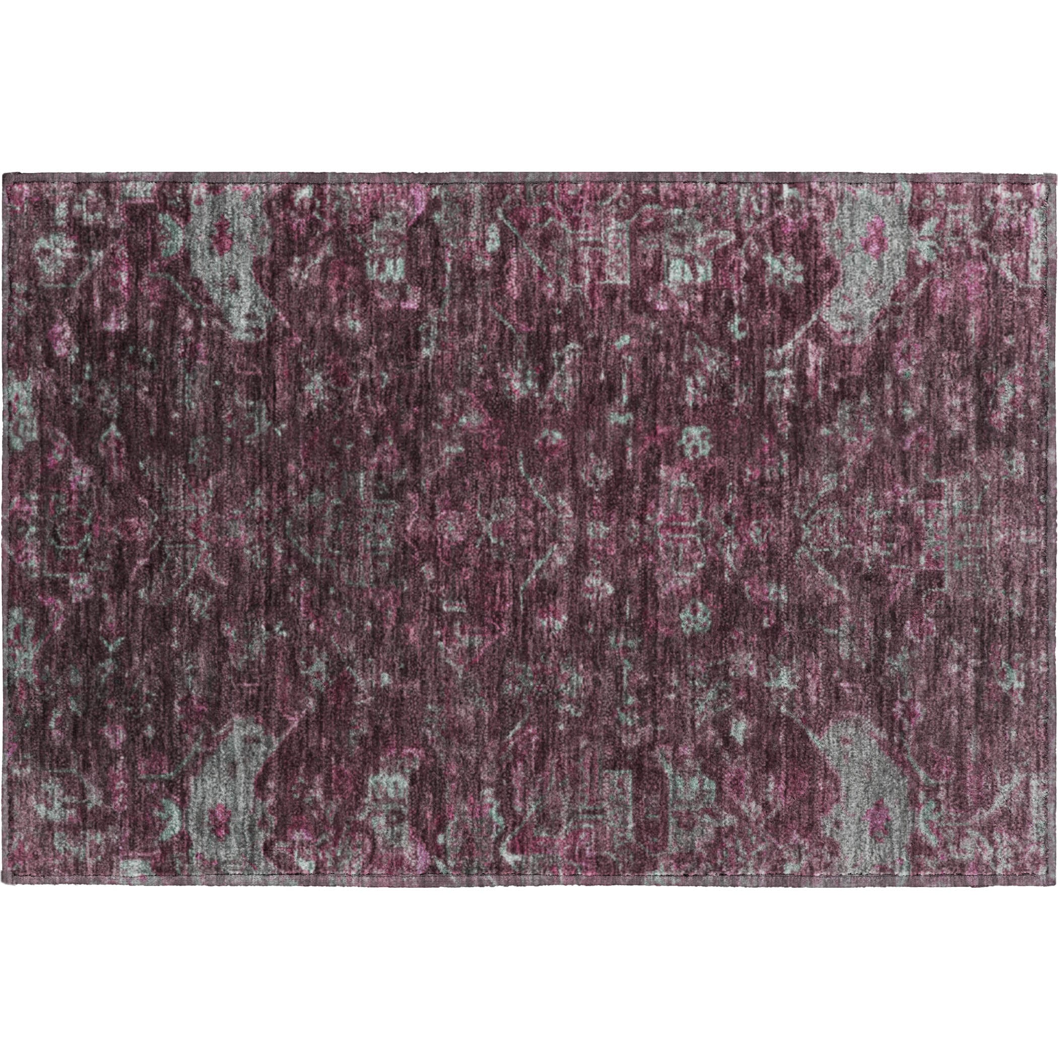 Oaxaca Machine Washable Traditional Burgundy Red Rug 1'8" x 2'6" #shape_Rectangle