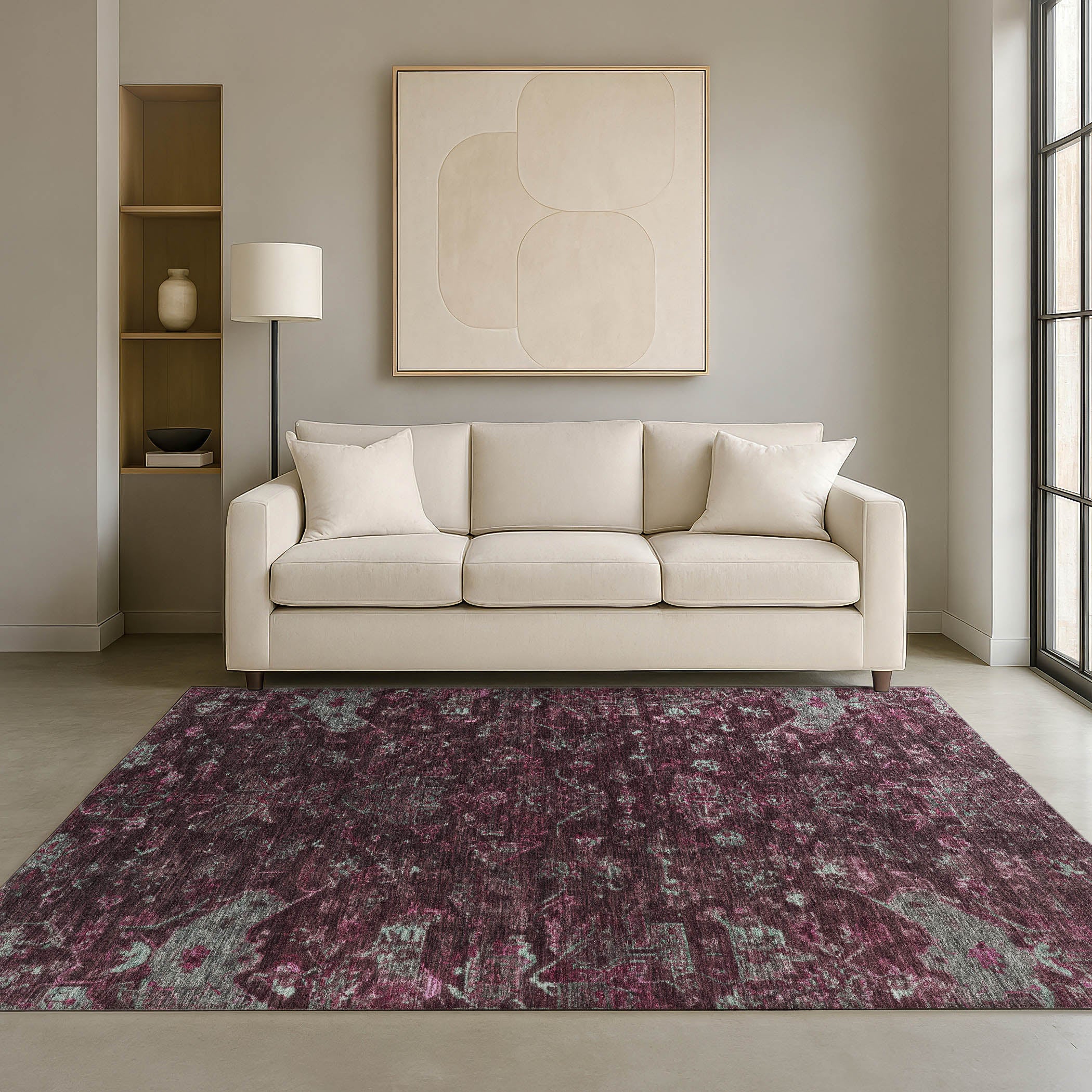 Oaxaca Machine Washable Traditional Burgundy Red Rug 3' x 5' #shape_Rectangle