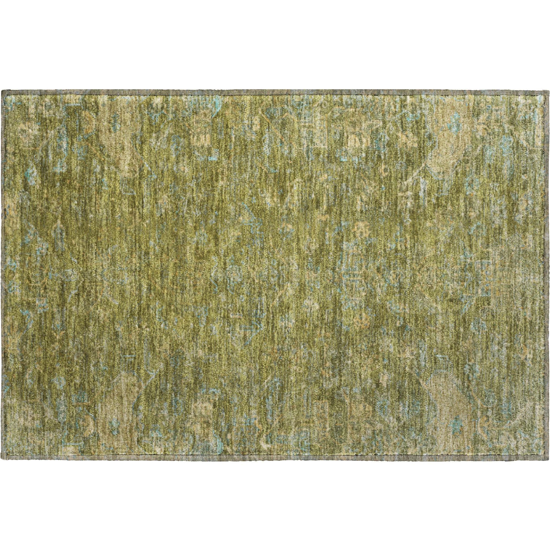 Oaxaca Machine Washable Traditional Fern Green Rug 1'8" x 2'6" #shape_Rectangle