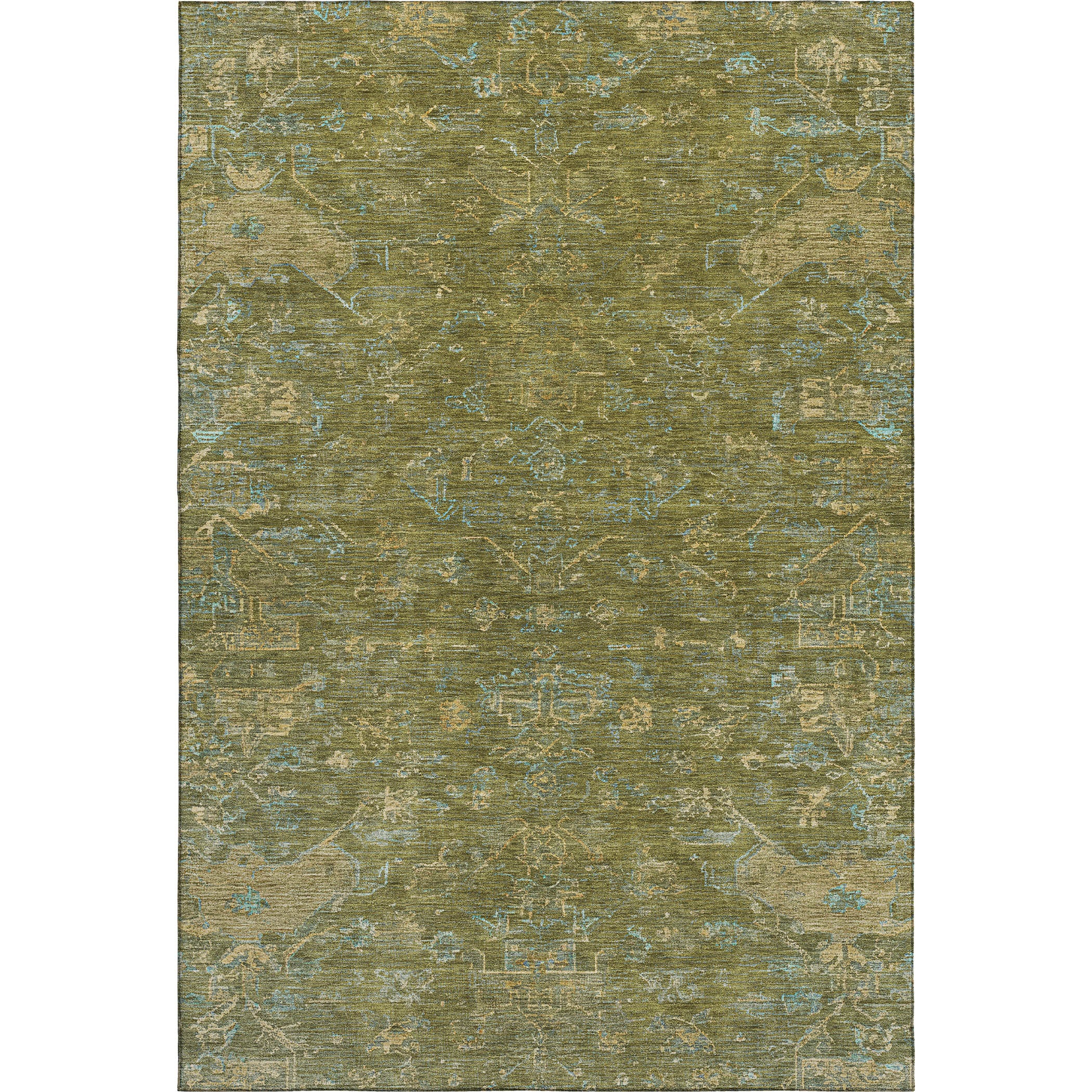 Oaxaca Machine Washable Traditional Fern Green Rug 3' x 5' #shape_Rectangle