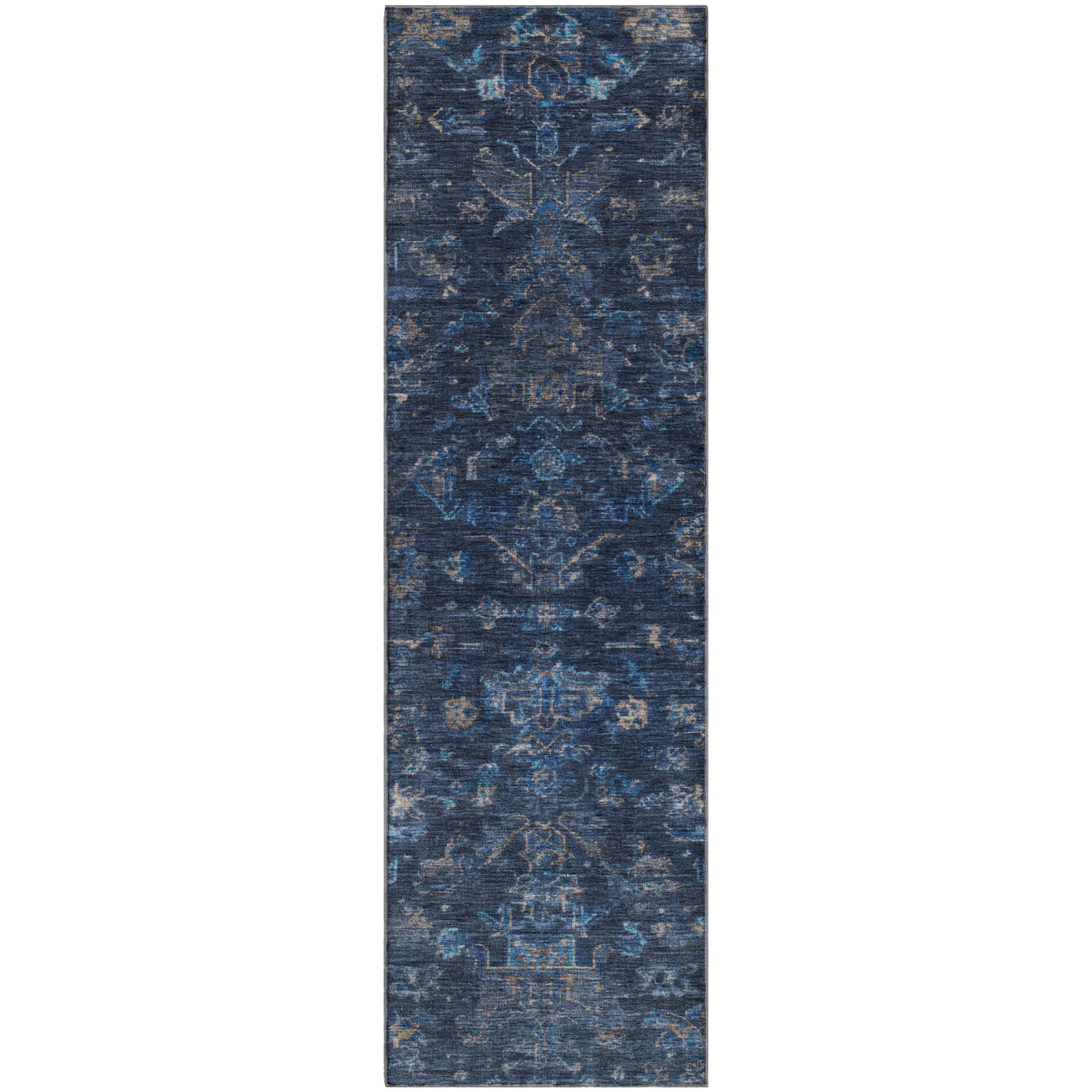 Oaxaca Machine Washable Traditional Navy Blue Rug 2'3" x 7'6" #shape_Runner