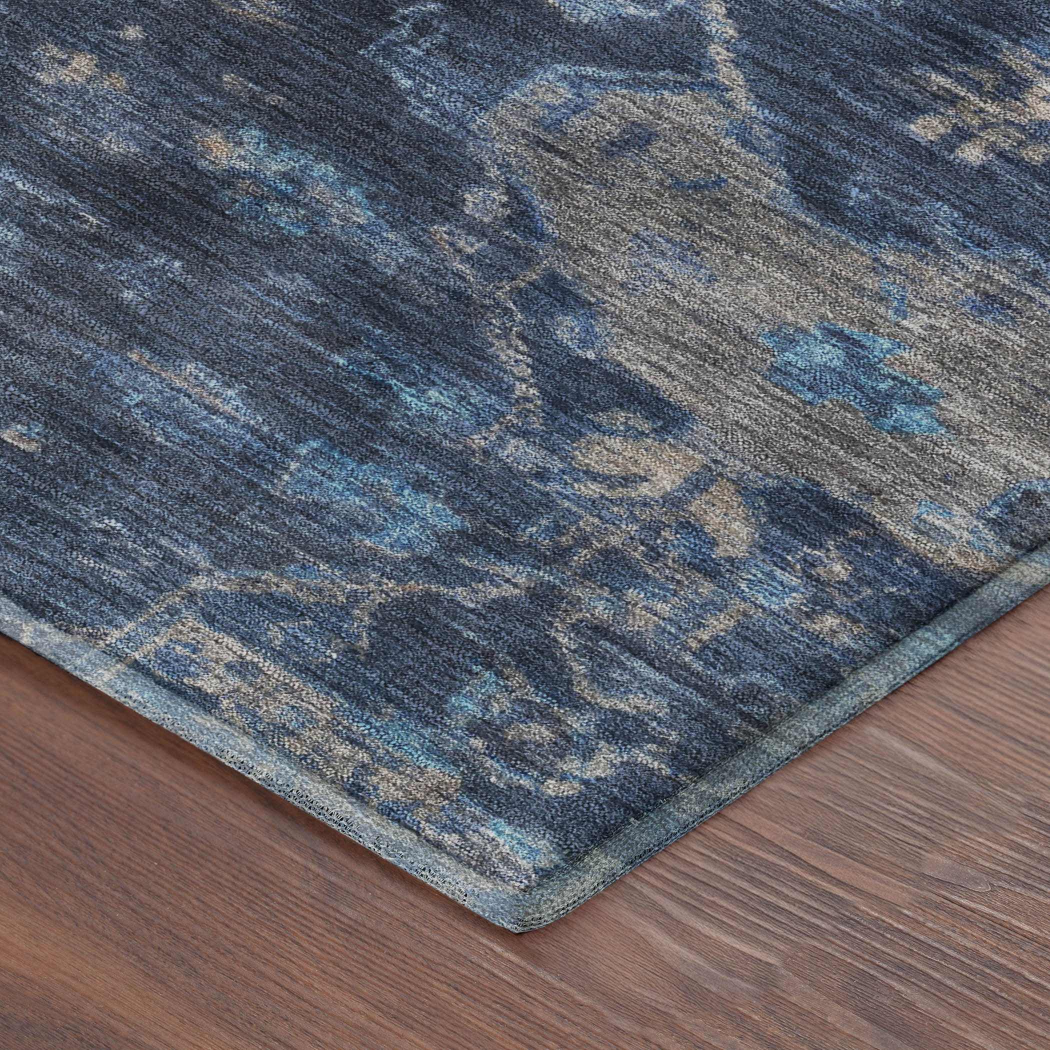 Oaxaca Machine Washable Traditional Navy Blue Rug 1'8" x 2'6" #shape_Rectangle