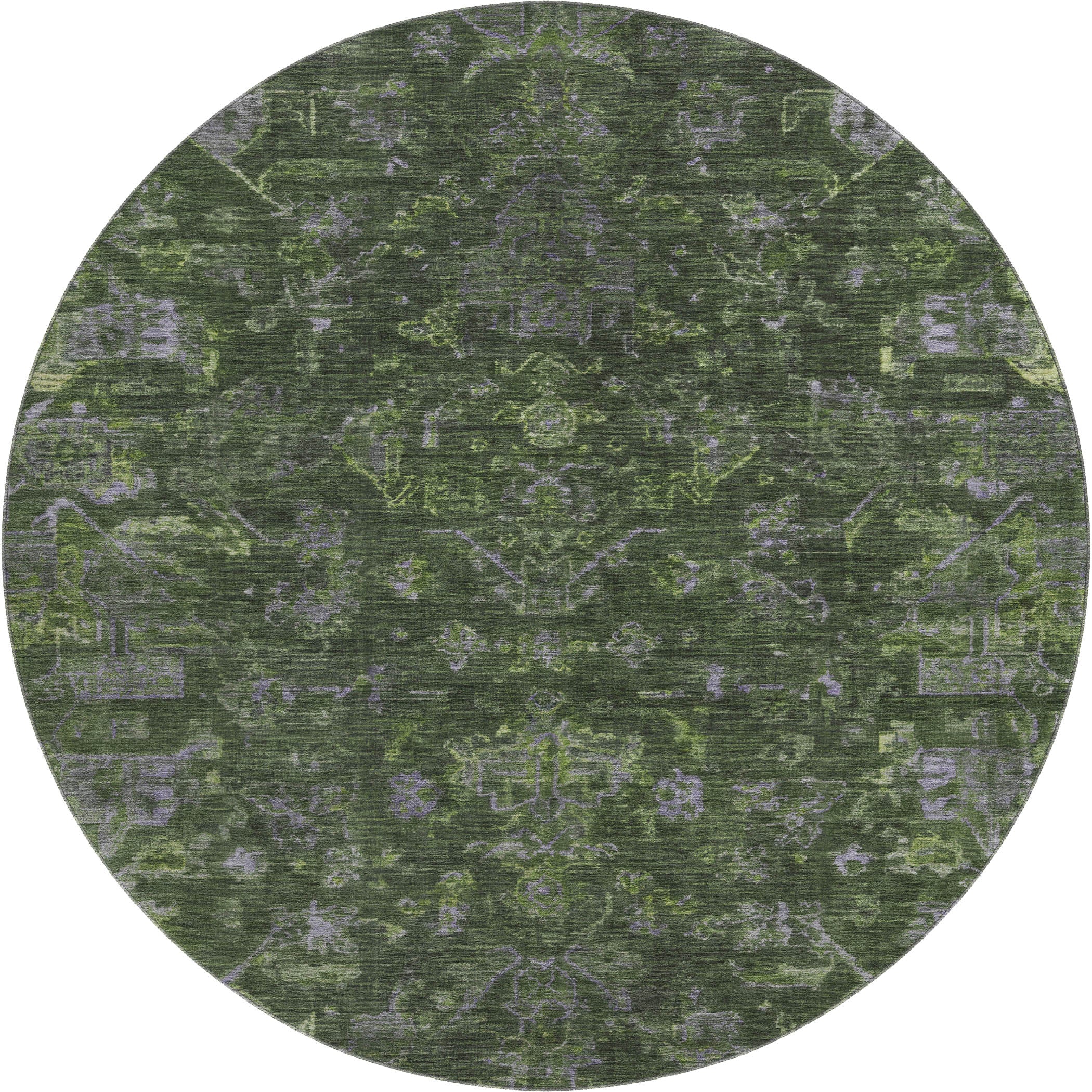 Oaxaca Machine Washable Traditional Olive Green Rug 8' x 8' #shape_Round