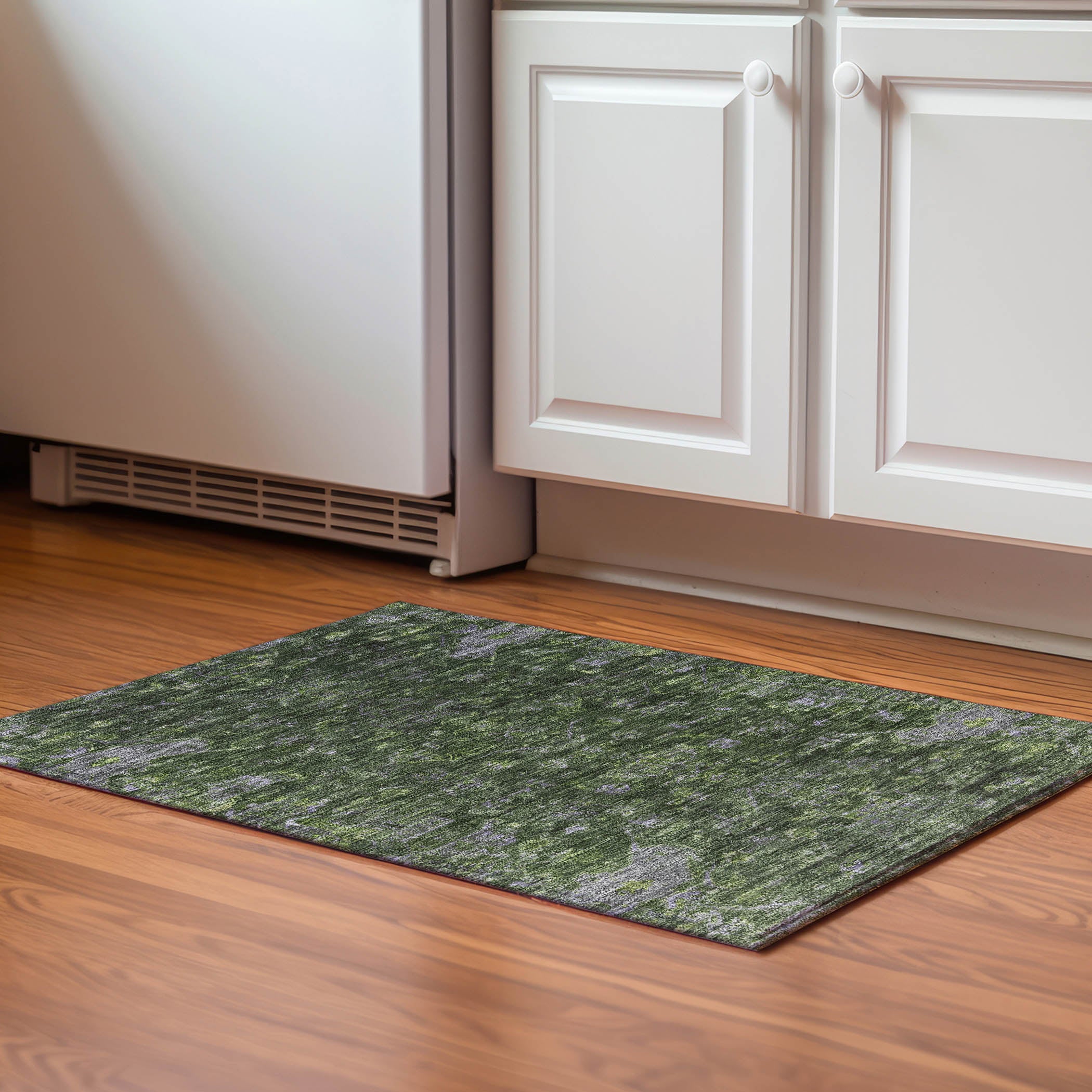 Oaxaca Machine Washable Traditional Olive Green Rug 1'8" x 2'6" #shape_Rectangle